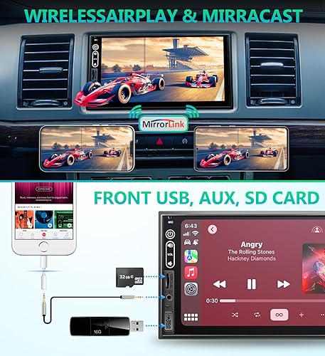 Miniatura 6 de Estéreo de coche de doble DIN compatible con Apple Carplay inalámbrico, Android Auto, receptor de audio de coche con pantalla táctil de 7 pulgadas
