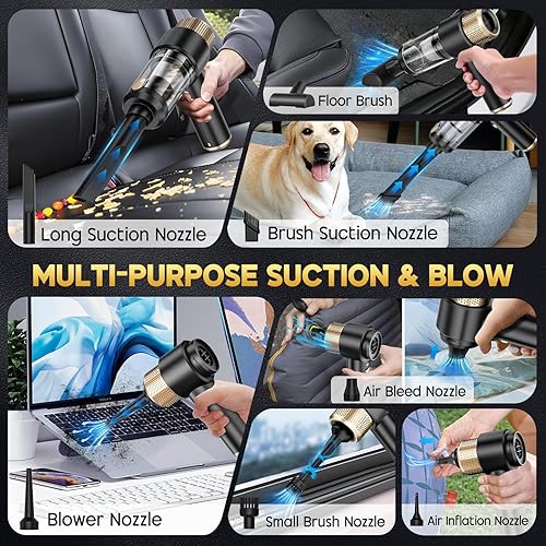 Miniatura 6 de JONYJ Aspiradora de mano para automóvil, aspiradora de mano de 16000 PA, portátil, inalámbrica, 2 en 1 plumero de aire y aspiradora con luz LED,