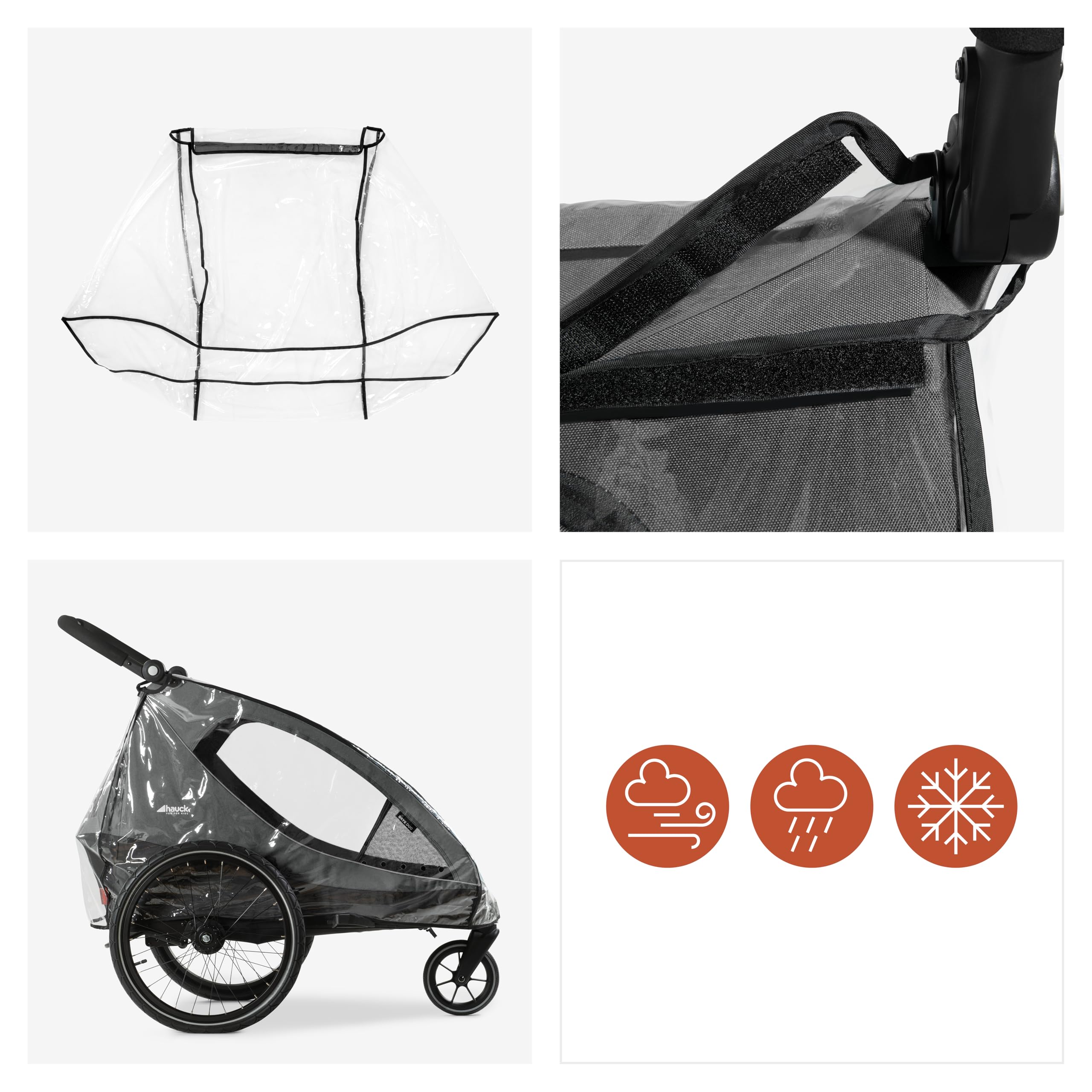 hauck Drky Duo + Regenschutz, Grey - 2in1 Kinderwagen & Fahrradanhänger für 2 Kinder ab 6 Monaten, Zwillings- & Geschwisteranhänger bis 2×22 kg, Luftreifen, Höhenverstellbarer Schieber, Faltbar
