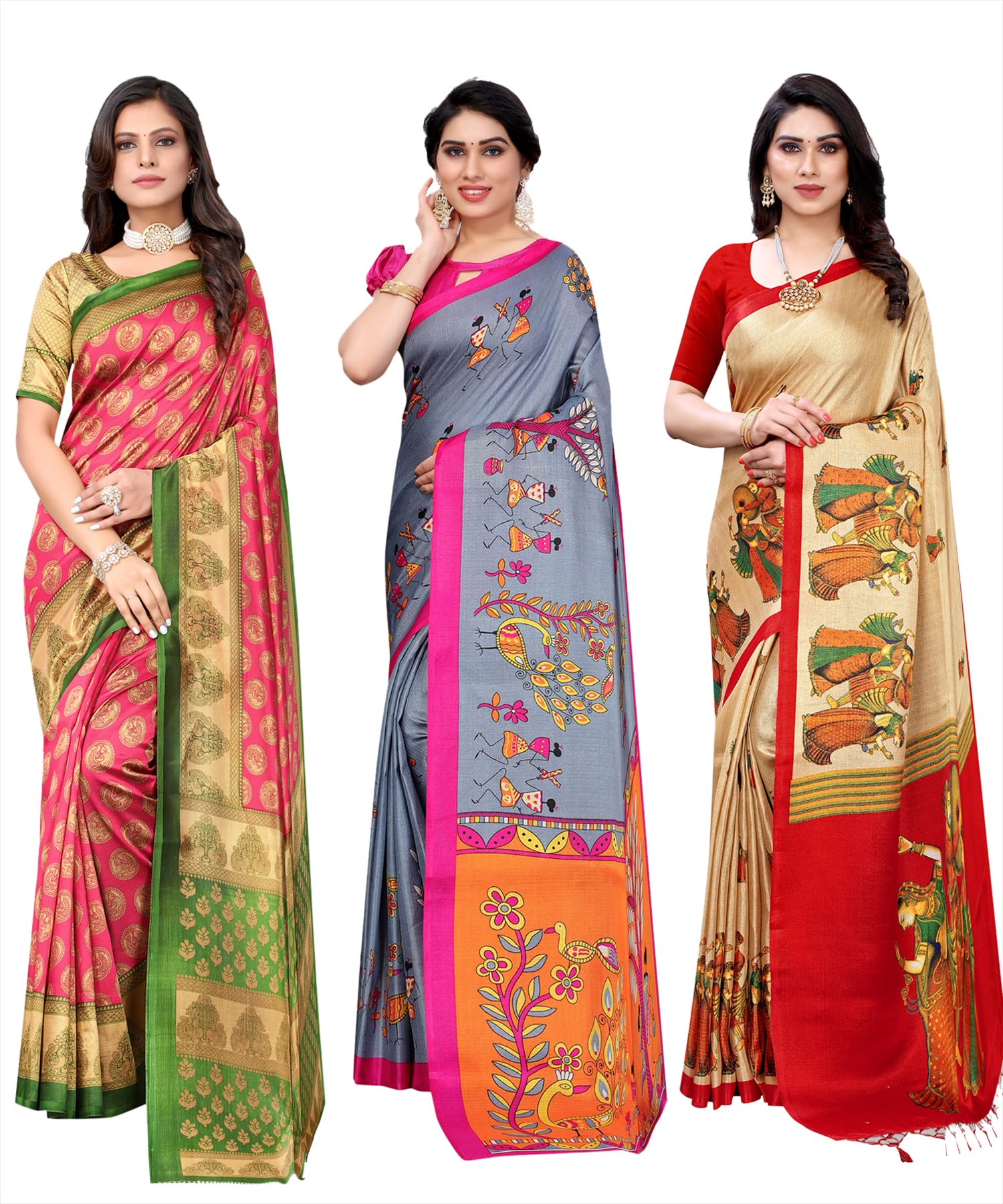 Yashika Sari da donna in seta con blusa, confezione da 3