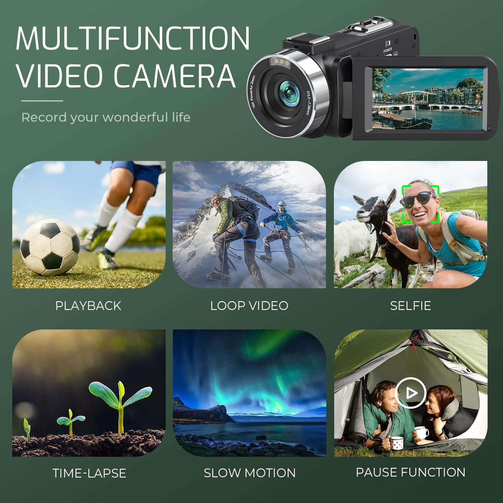 4K Video Camera Camcorder Ultra HD 80MP Vlogging Camera for YouTube 18X Digital Zoom 3.0" IPS 270° Screen IR Night Vision Camcorder Recorder with 32GB SD Card, Lens Cap and 2 Batteries