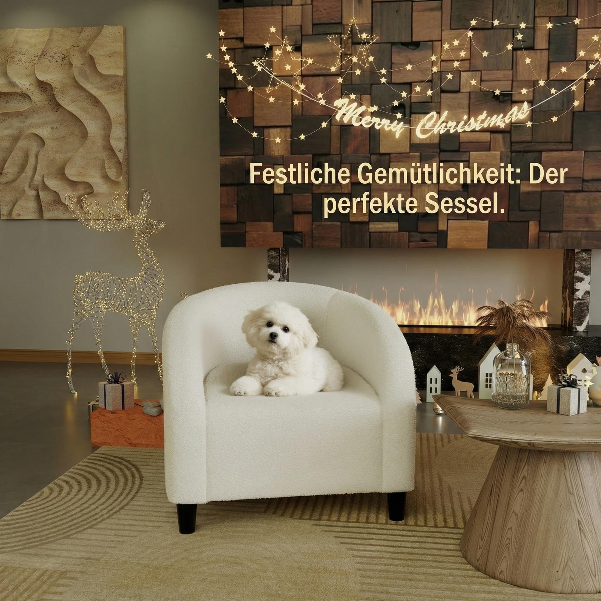 Garvee Sessel Weiß, Moderner Loungesessel Im Teddy-Look, Bouclé 28 x 26 x 29 Zoll Einzelsessel mit Armlehnen, Bequemer Lesesessel für Wohnzimmer & Schlafzimmer