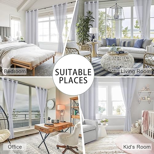 Miniatura 5 de Hiasan - Cortinas traslúcidas de gasa texturadas ligeras filtrantes de luz con ojales y alzapaños para ventana, dormitorio, sala de estar, oficina