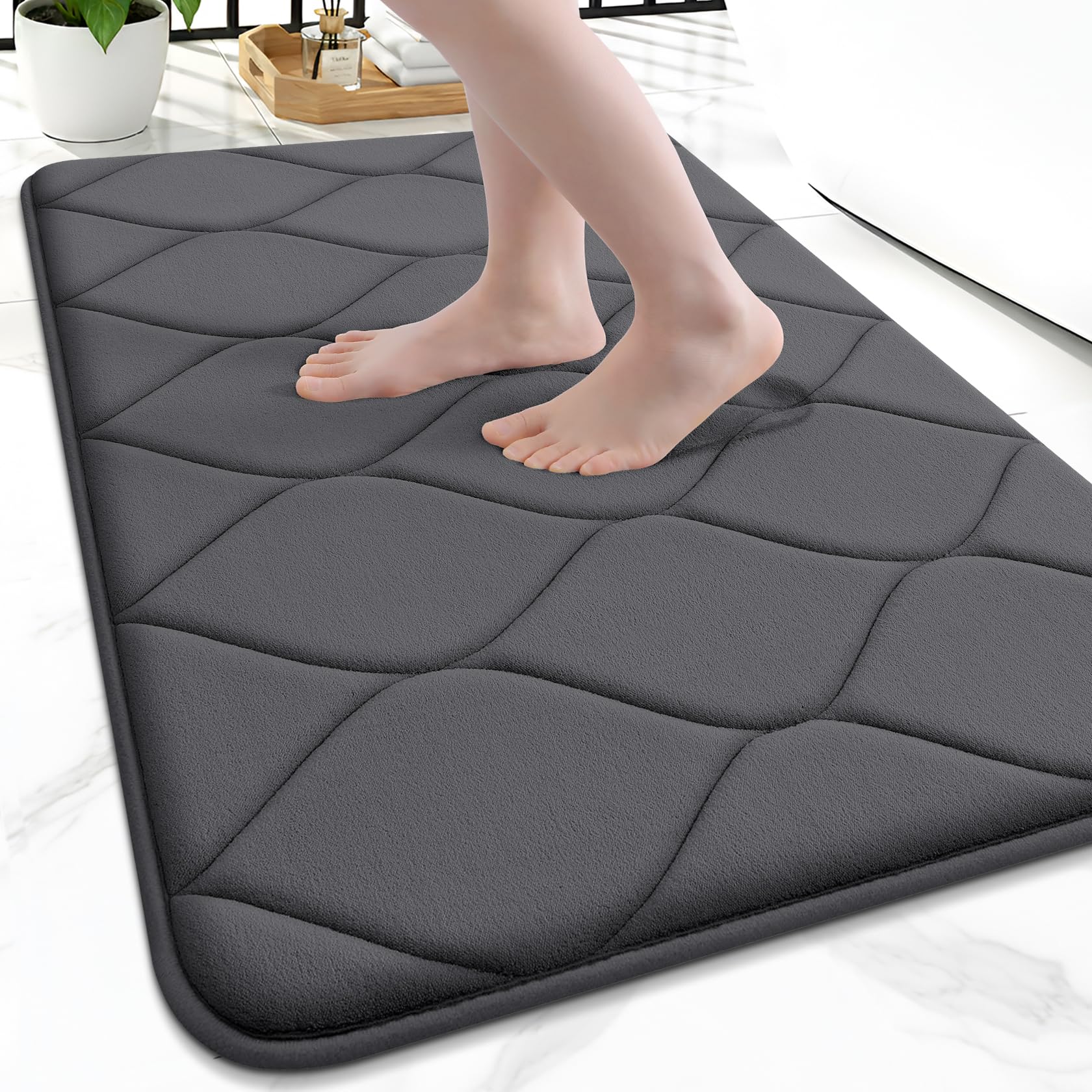 Smiry Memory Foam Bath Mat 24x16, Ultra Soft Absorbent Bathroom Rugs