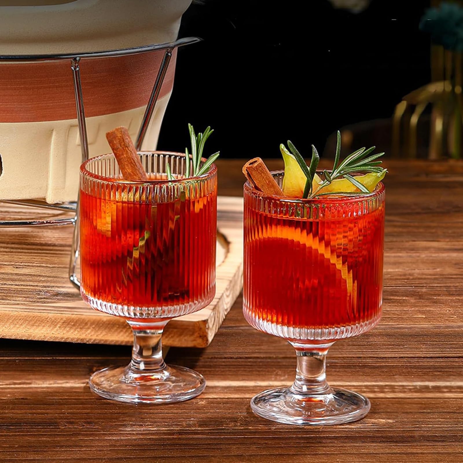Clear, 6 Stück Cocktailgläser, Glas Eisbecher Dessertgläser Mit Fuß 190ML Weingläser Eiskaffeegläser Wassergläser| Geriffelte Trinkgläser Latte