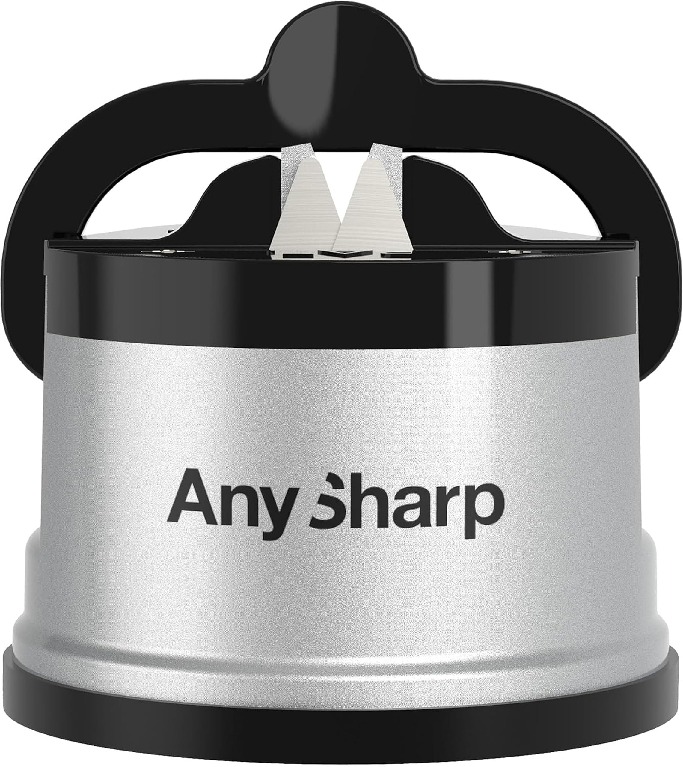 AnySharp – GLOBAL – Easy to Use, Hands Free Knife Sharpener - Silver | Sharpening Tool with PowerGrip Suction Base and 20-Deg Pre-set Angle - For All Knives: Chef’s, Serrated, and Hardened Steel