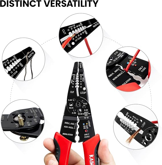 KAIWEETS Wire Stripper 10-22 AWG Wire Splicer Cable Stripper Multipurpose Wire Stripping Tool Electrical Wire Pliers with Screw Cutter