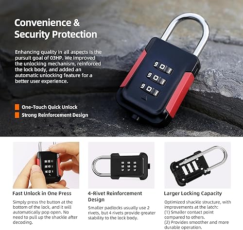Miniatura 4 de Cerraduras de equipaje pequeñas, cerradura de combinación de 3 dígitos para casillero, combinación de candado pequeño para uso al aire libre,