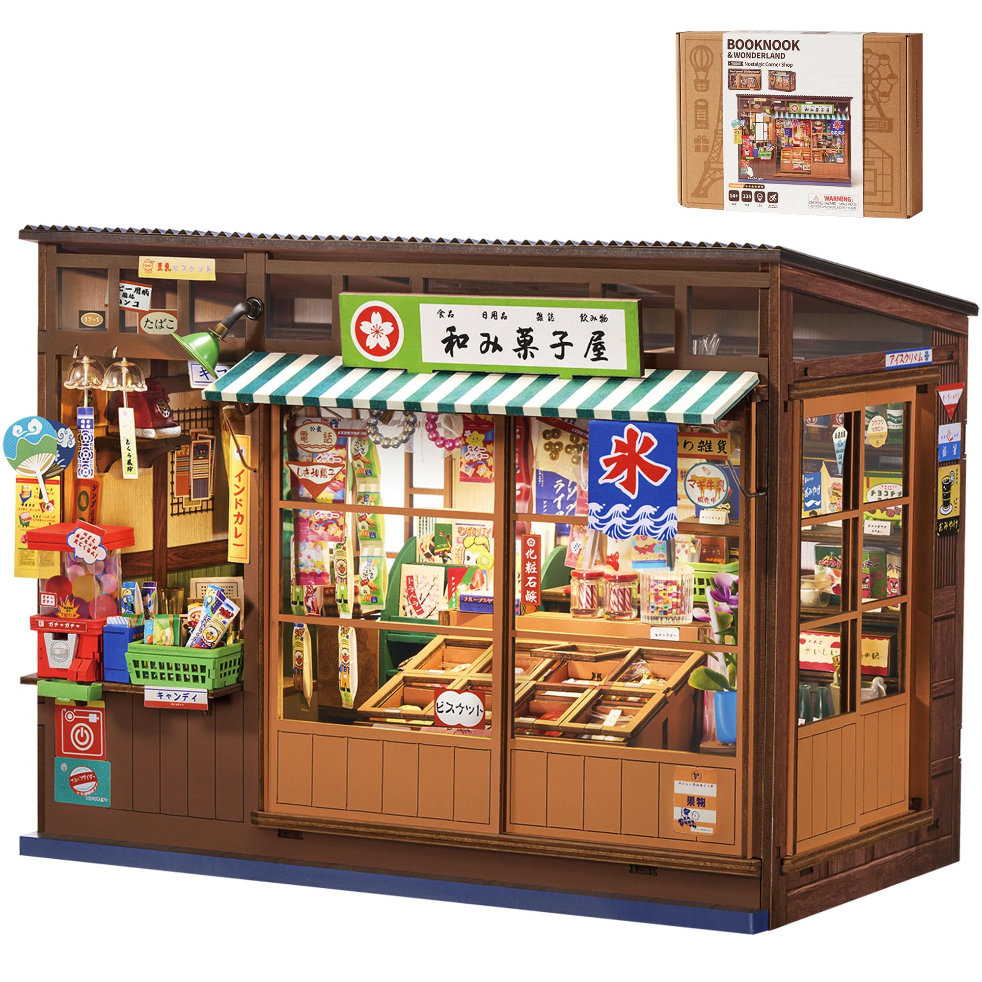 ROBOTIME Book Nook Kit,Nostalgic Corner Shop with LED Light,DIY Miniature House Bookshelf Decor,3D Wooden Puzzle for Adults,Birthday for Book Lovers