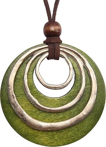 GelConnie Collar de cordón de cuero, cadena multicapa con colgante de madera, joyería vintage, bohemio, suéter largo para mujeres y hombres