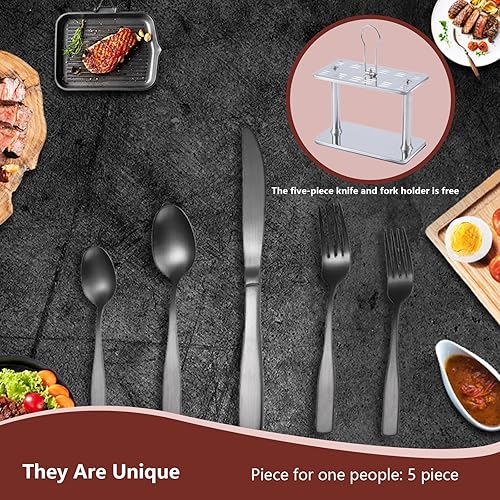 Miniatura 2 de RIS LAN - Juego de cubiertos de 32 piezas con stent, juego de cubiertos de acero inoxidable para 8 juegos de utensilios con cuchillos, cucharas,