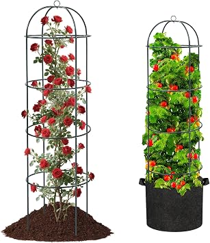 Large Trellis, Garden Obelisk Trellis for Climbing Plants Outdoor, 55 Metal Trellises for Tomato Cucumber Clematis Rose Vine Support, Heavy Duty Cage Stand for Grow Bag Raised Bed Yard, 2 Pack