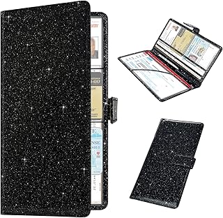 RSAquar Car Registration and Insurance Holder, Vehicle Glove Box Organizer Cool Car Accessories, Car Document Holder for Cards, Driver License and Essential Document, Black Glitter