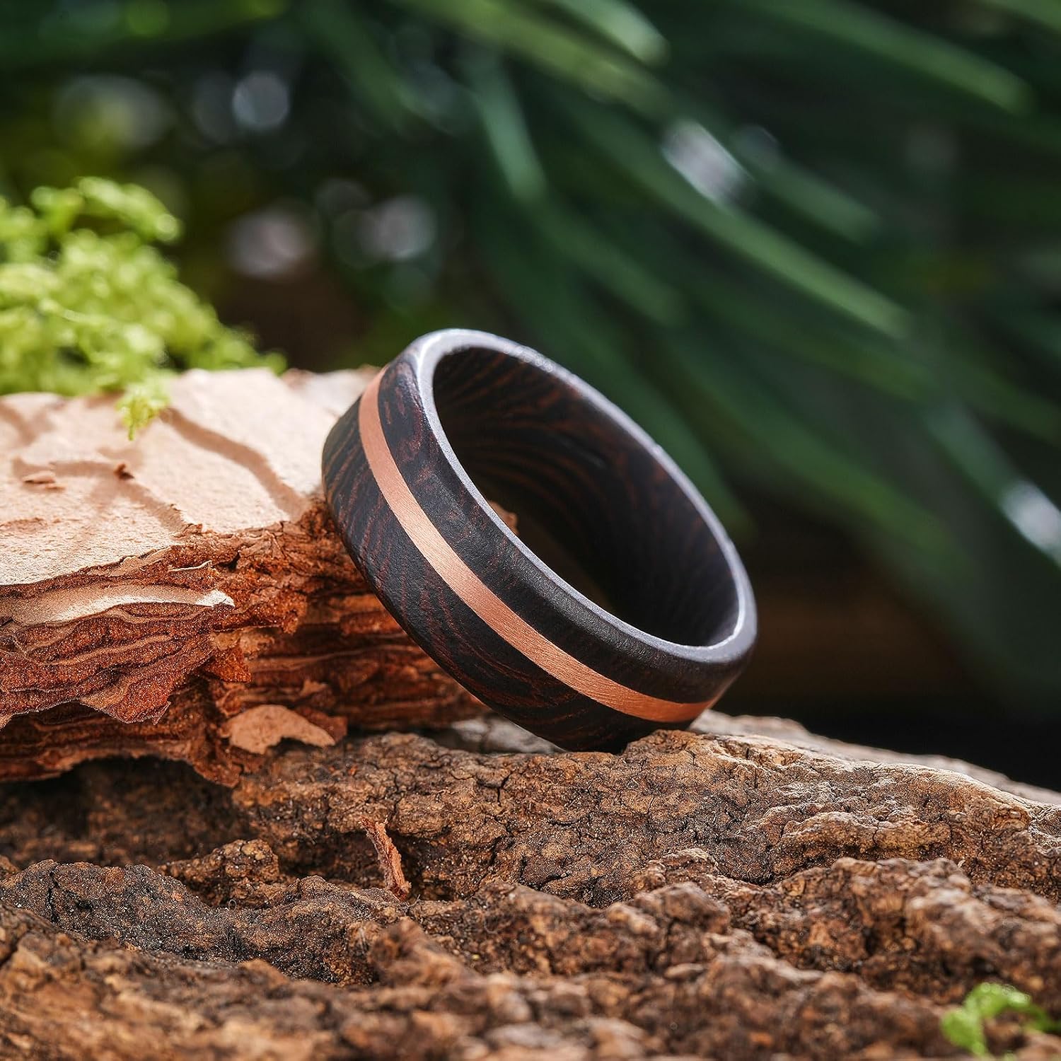 King Will 8mm Wooden Rings, Men's Wedding Rings Inlay Flat Cut Ring for Men Women, Comfort Fit, Durable