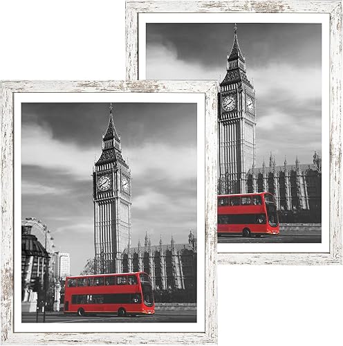 Miniatura 1 de Capcillin Juego de 2 portarretratos de 16 x 20 pulgadas, con patrón de madera, color blanco envejecido, para montaje en pared, plexiglás, ideal para