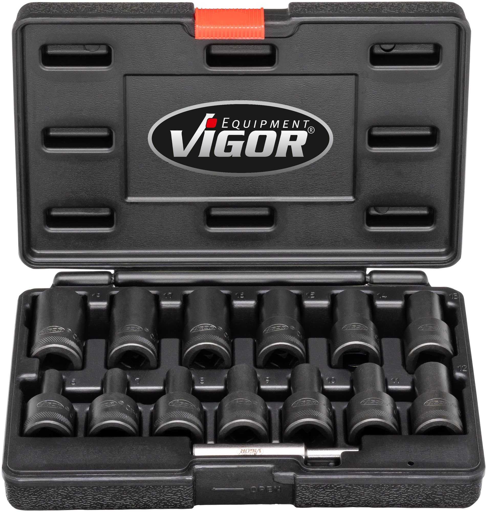 HAZET ViGOR Set di estrattori a spirale V2404N, azionamento di dadi con teste tonde tornite, attacco quadro da 1/2 pollice (12,5 mm), profilo estrattore per viti esterne