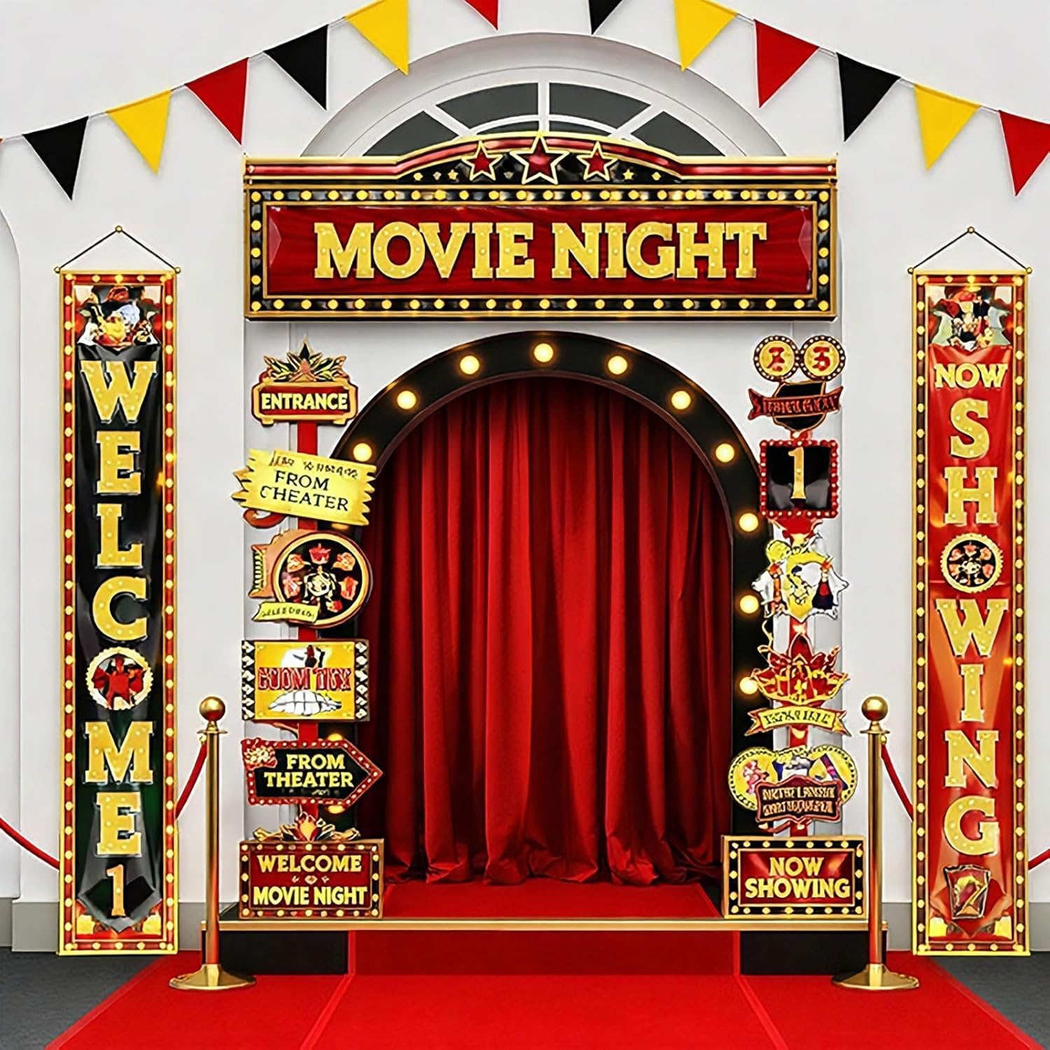 ShinyRelief 15 Pcs Circus Decorations Carnival Striped Awning Porch Banner Carnival Theme Directional Signs Welcome to the Circus for Birthday Party Supplies