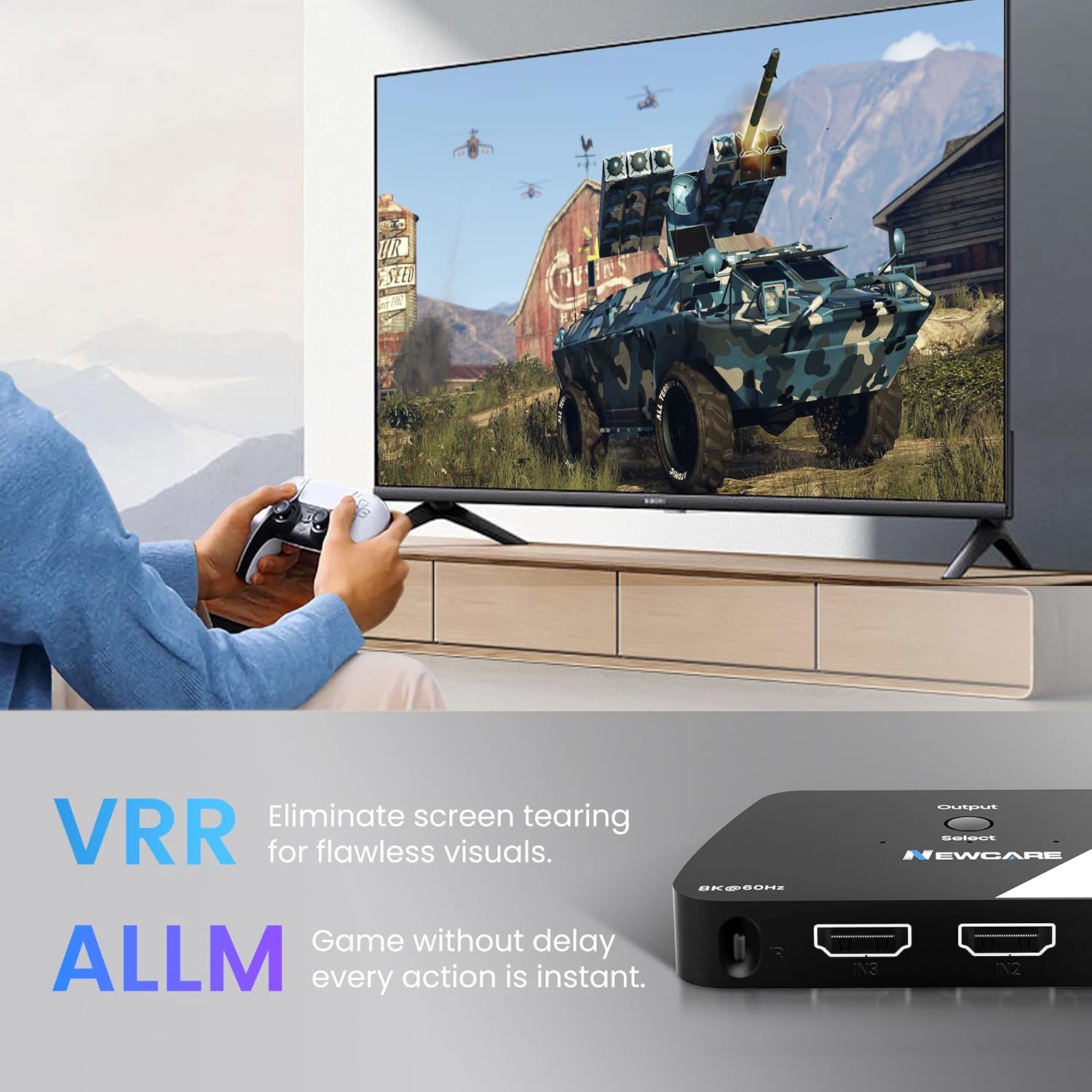 NEWCARE 8K HDMI 2.1 Switch 3 in 1 Out, HDMI Switch with Remote, HDMI Splitter 4K@120Hz Support 8K@60Hz HDCP2.3 HDR10+ VRR ALLM Dolby, HDMI Switcher Compatible with TV PS5/4 Xbox Laptops PC Projector