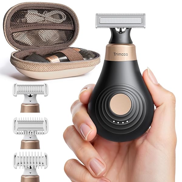 Trimcoo Mini Bikini Trimmer for Women - Intimate Pubic Hair Removal, Electric Body Groomer, Small Portable Wet/Dry Shaver, Magnetic Blade, USB-C Rechargeable with Travel Case, Easy to Clean (Black)