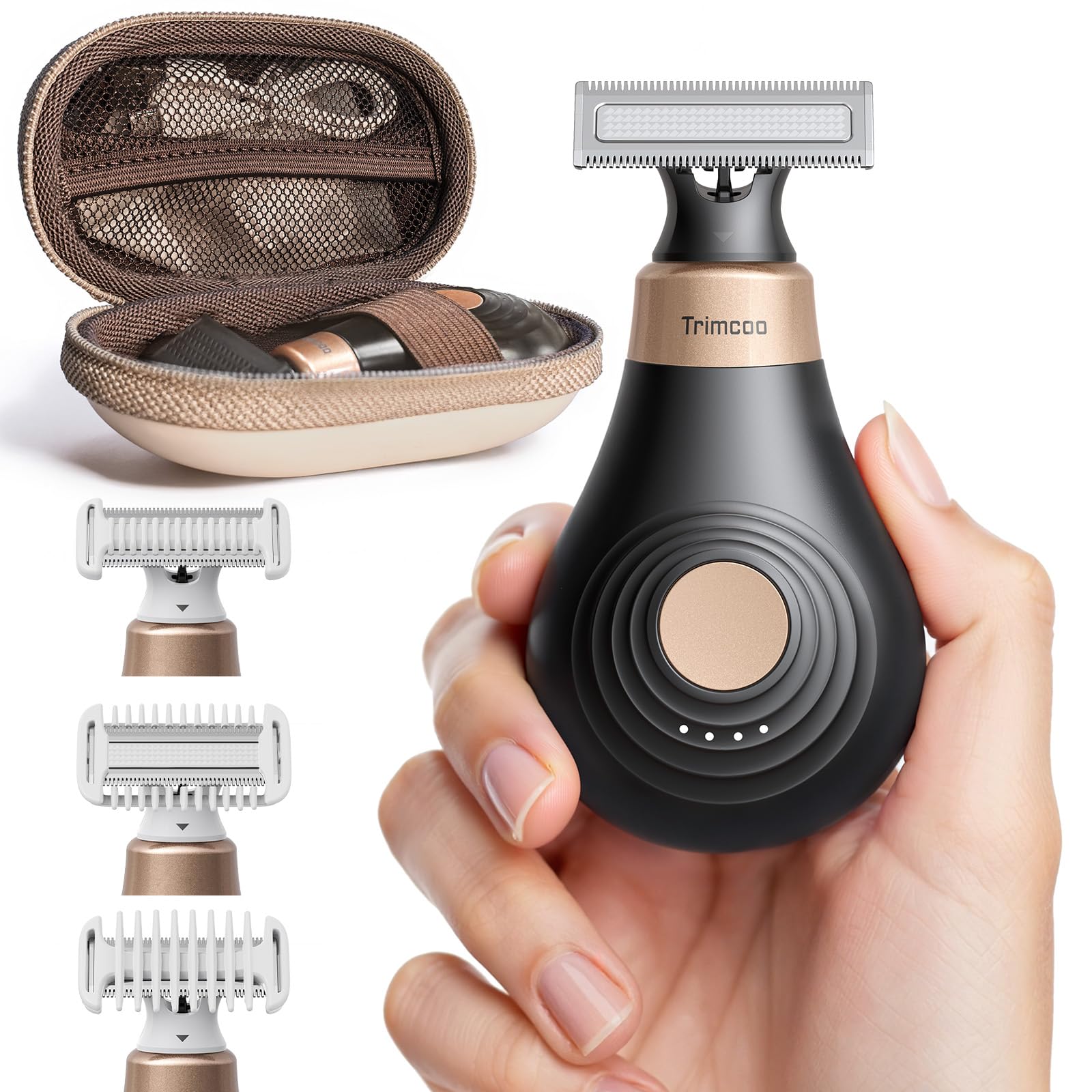 Trimcoo [2025 Upgraded] Body Hair Trimmer for Women/Men [Small But Powerful] Painless Pubic Hair Removal, Waterproof Wet/Dry Bikini Line Shaver, USB-C Charging Electric Razor with Travel Case, Black