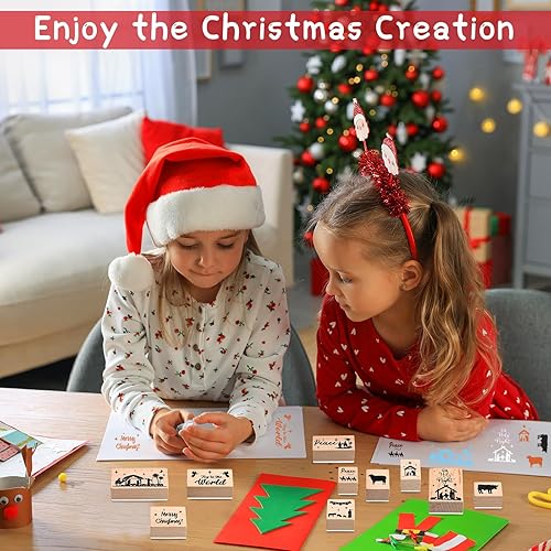 Miniatura 6 de Woanger 15 sellos religiosos de madera y almohadillas de tinta para manualidades para niños, regalos cristianos, sellos para niños, regalos