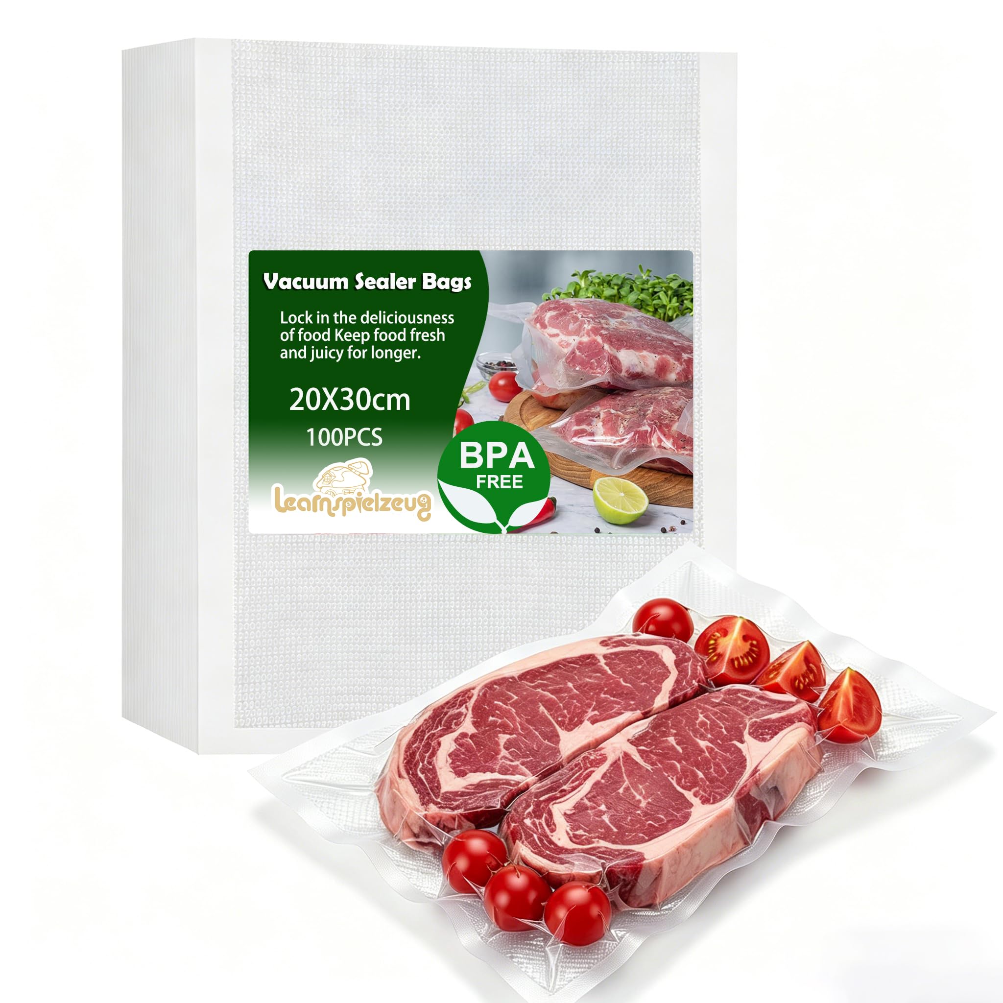 Lot de 100 sacs d'emballage sous vide pour aliments sans BPA, résistants en relief, étanches, compatibles avec la plupart des machines à emballer sous vide pour viande, poisson, fruits et légumes - 20