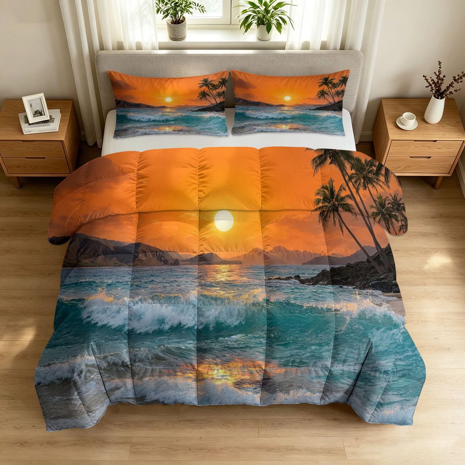 Edredón de playa con palmeras de 135x200 cm para un dormitorio fresco de verano