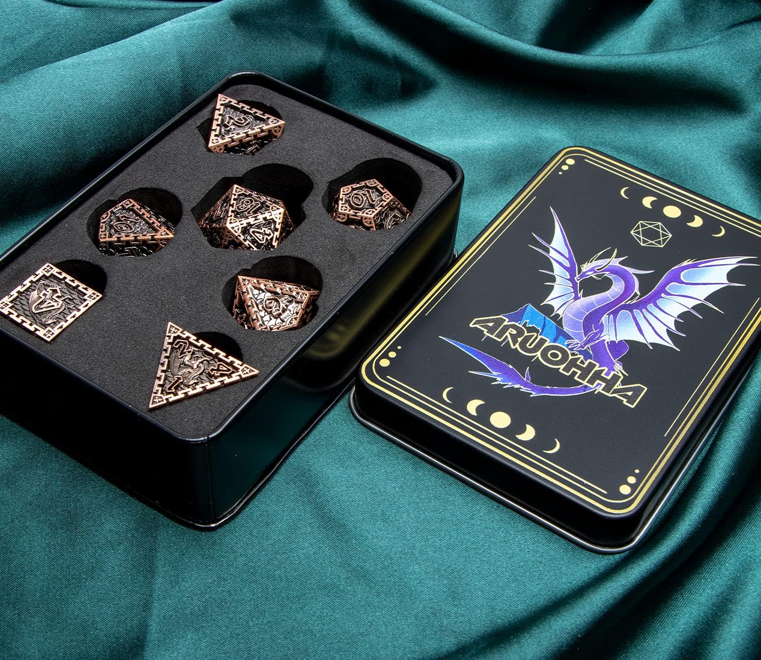 ARUOHHA DND Metal Dice Set with Gift Box, Role Playing Game 6 Sided Polyhedra Dice Set for RPG Board Games, D and D Dice D20 D12 D10 D8 D6 D4