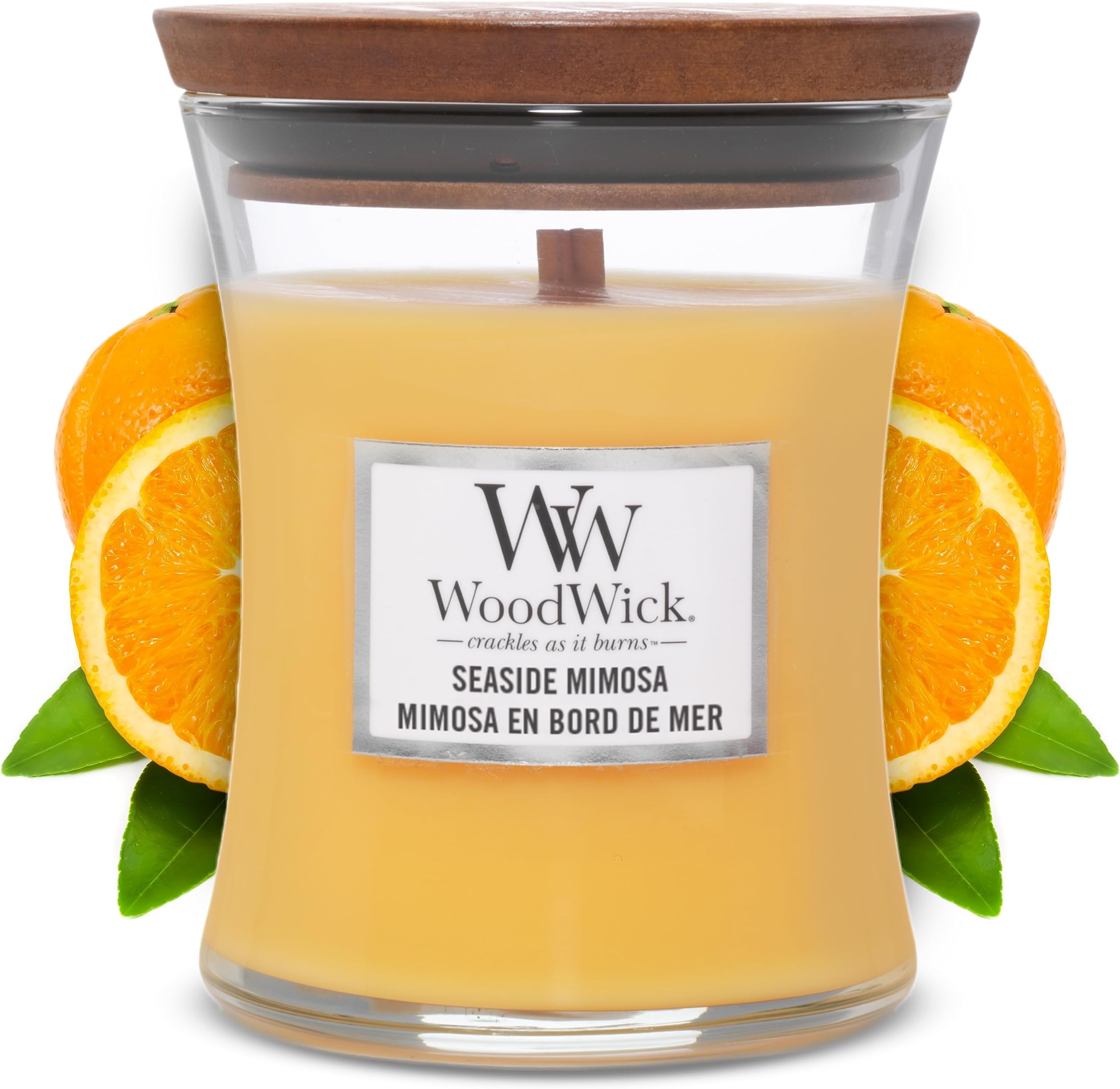 Woodwick Medium Hourglass Scented Candle | Seaside Mimosa | with Crackling Wick | Up to 60 Hours Burn Time