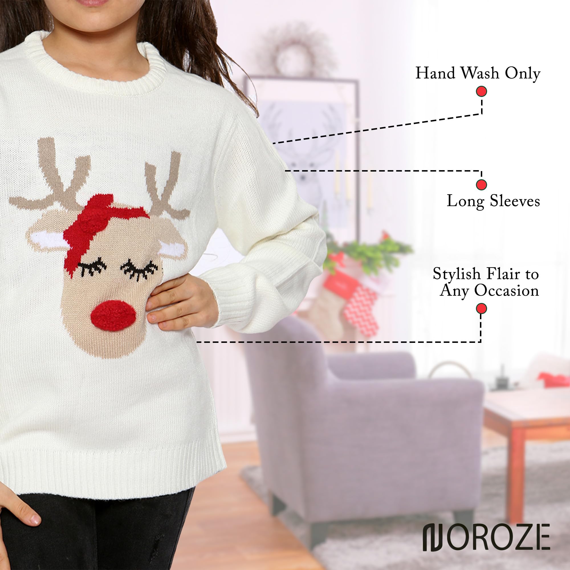 NOROZE Fille Noël 3D Pull Enfants Oiseau Renne Rétro Pullover Pull-Over