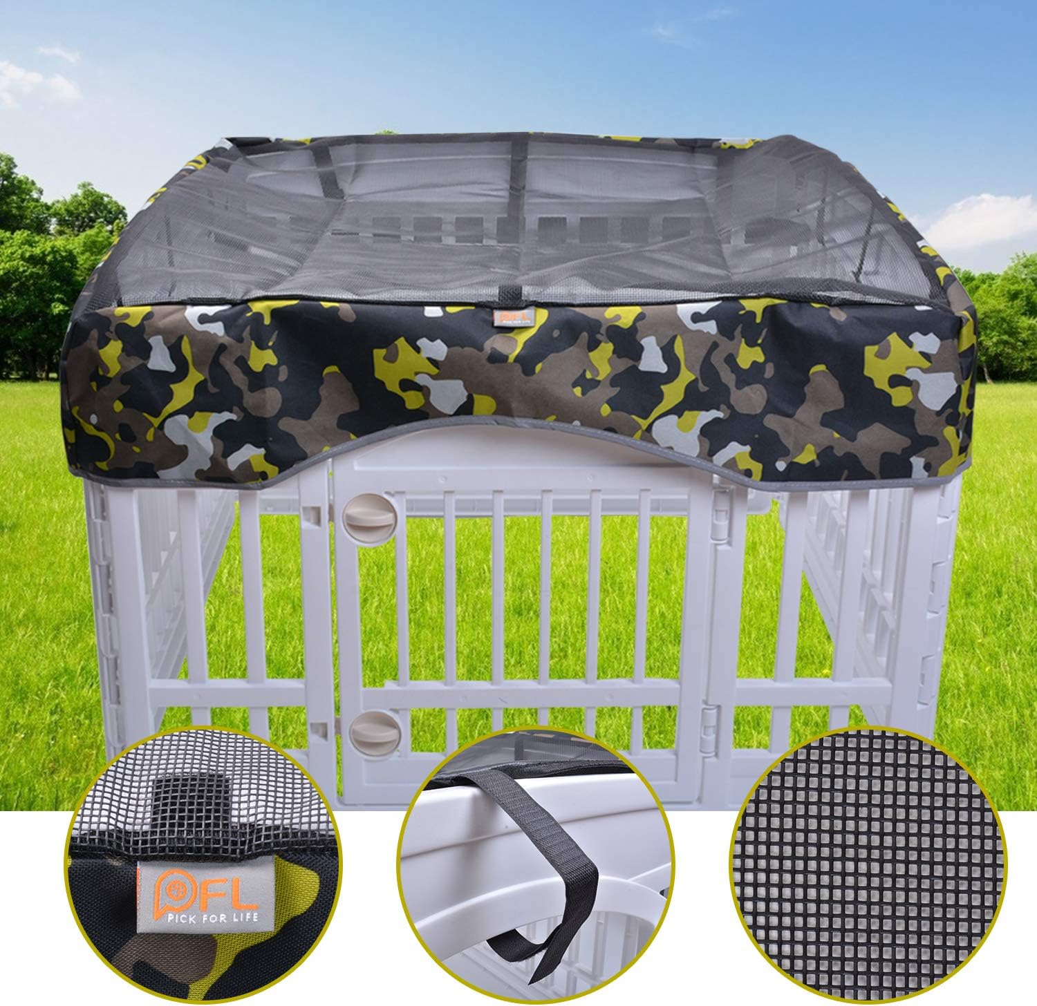 Pet Mesh Top Cover- Keeps Pet Secure and Prevent Escape, Sun Protection Shade Cover for Use with 36'' Wide 4-Panel Plastic Pet Pen - Playpen Not Include!