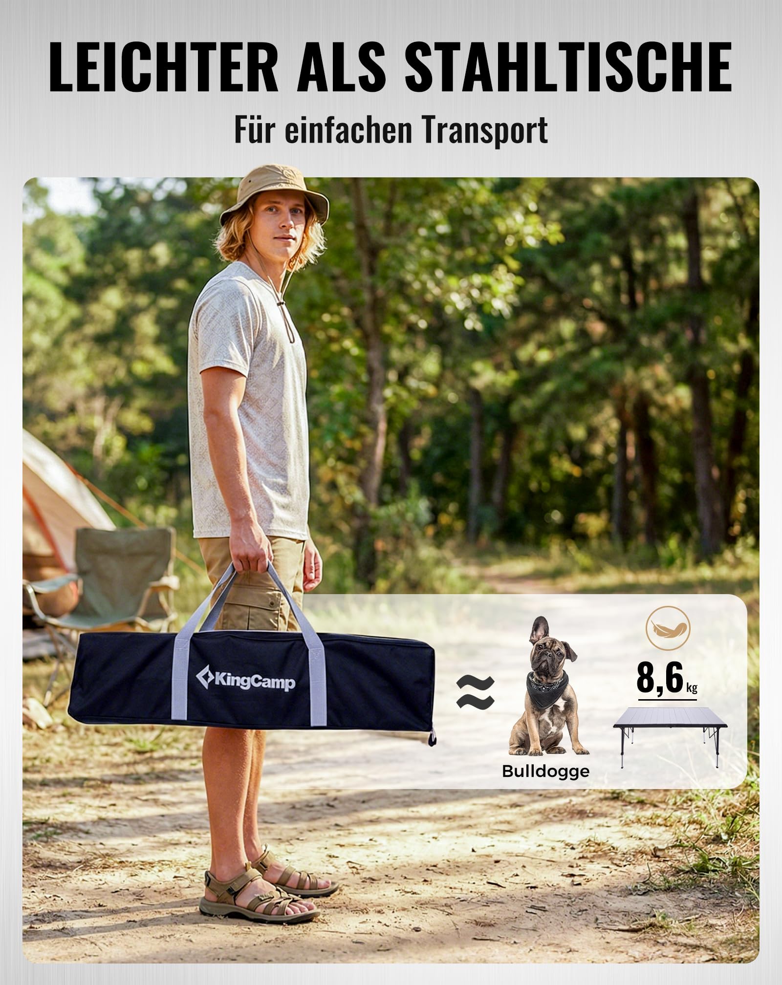 KingCamp Campingtisch Klappbar Extra Groß Höhenverstellbar, 140x70cm 48-70cm Mit Aufbewahrungstaschen, Leicht & Stabil Für Garten, Balkon & Outdoor