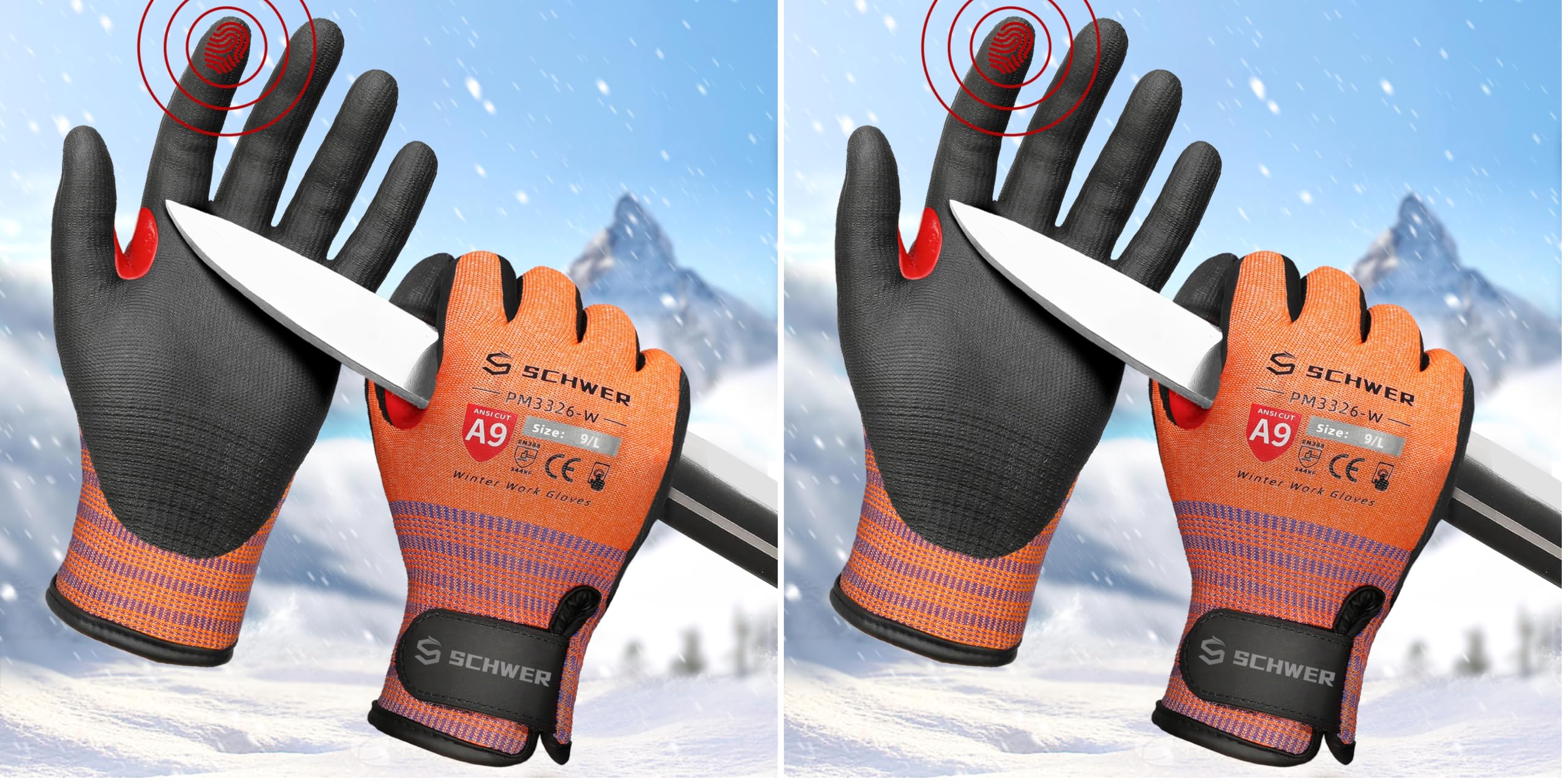 Schwer FreezeGuard-X Winter Work Gloves for Men and Women, ANSI A9 Cut Resistant Gloves for Extreme Protection, Freezer Glove With Super Grip, Thermal Insulated, PM3326-W (L,2 Pairs) (Pack of 2)