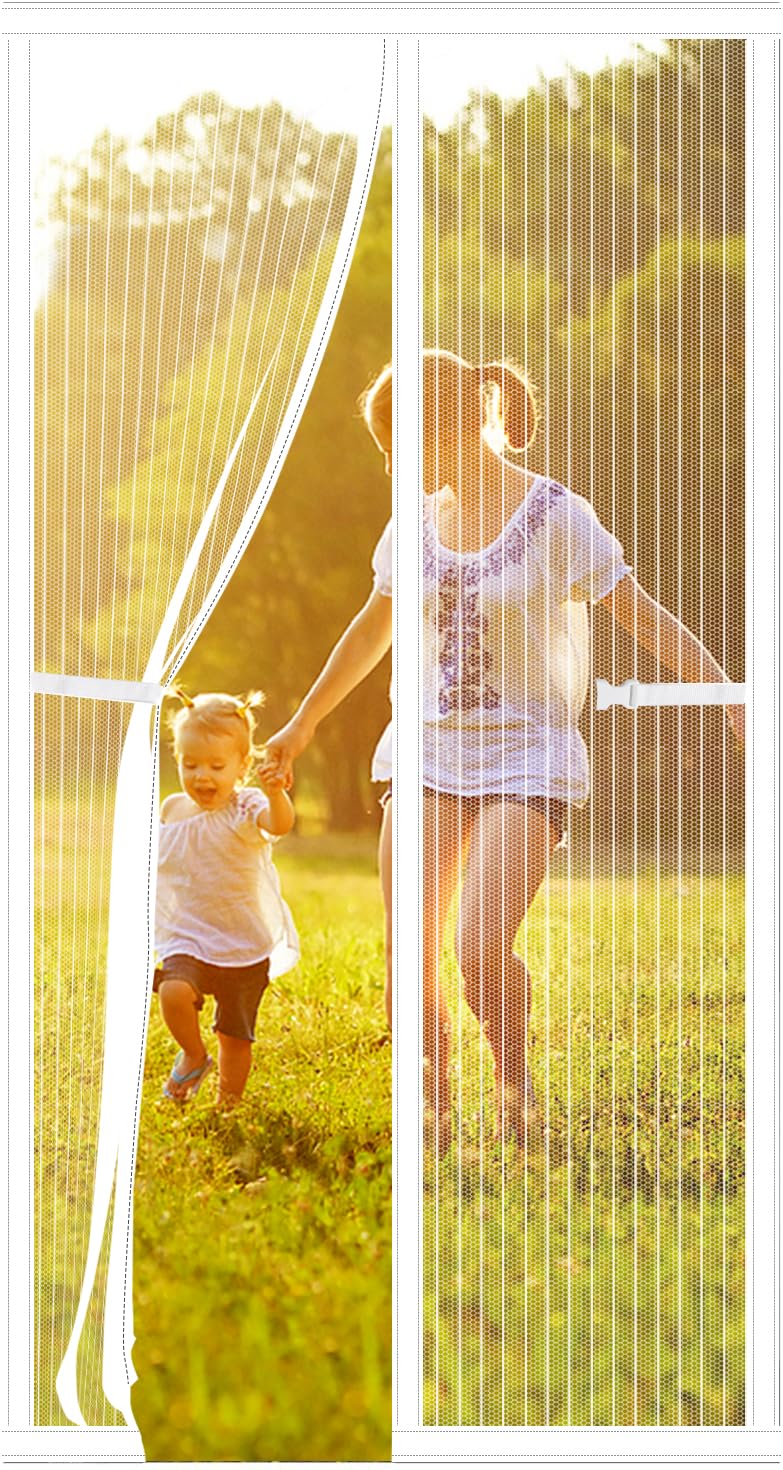 Magicqcraft White Magnetic Fly Screen Door 90 * 210Cm, Heavy Duty Bug Mesh Curtain With Powerful Magnets,Keep Bugs Out Lets Fresh Air In