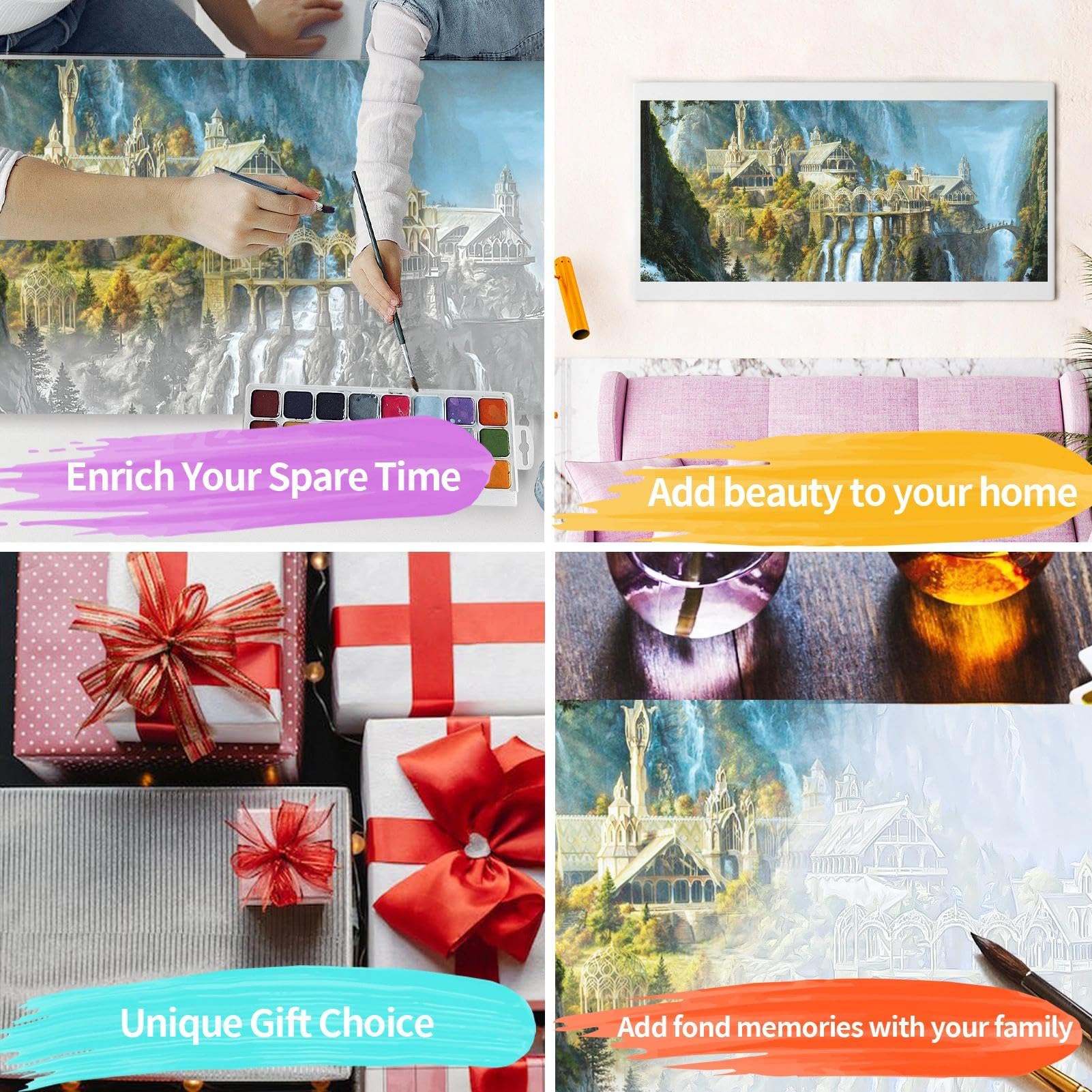 YALKIN Paint by Numbers Kits for Adults Landscape Painting by Number Kits On Canvas,Without Frame DIY Color Oil Painting Acrylic Paints,Home Wall Decor 16x35in/40x90cm - Image 7