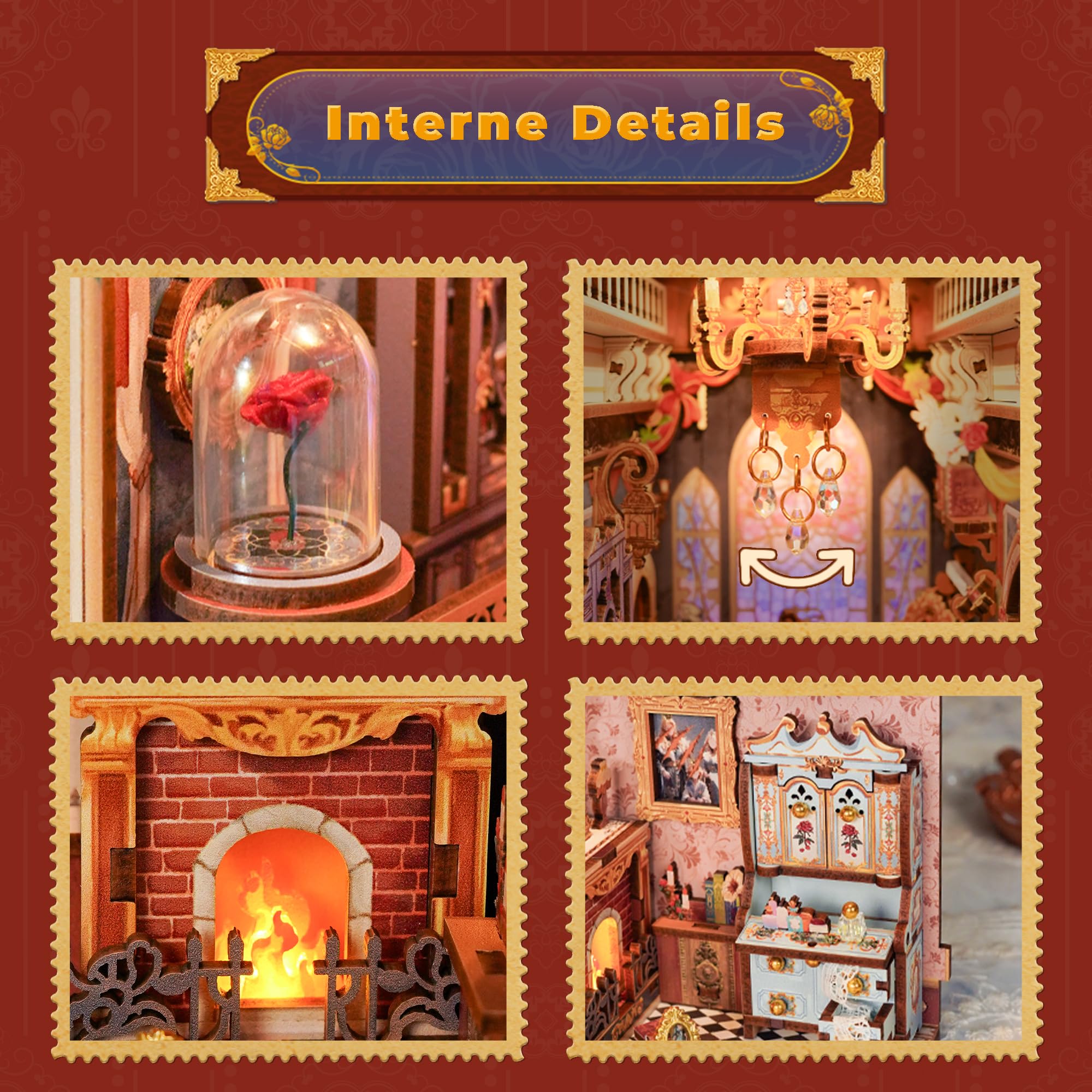 Tonecheer Book Nook Kit mit Staubschutz und LED-Licht, 3D Puzzle Buchstützen aus Holz, Kreative Buchstütze für Bibliothek, DIY Set Erwachsene Geschenkideen(Die Schöne und das Biest)