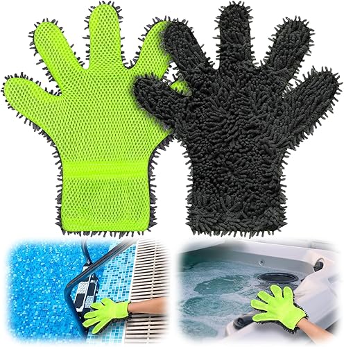 Hushee 2 guantes de limpieza de piscina, guantes de limpieza para spa, piscina, guantes de bañera de hidromasaje, manoplas para manchas y suciedad