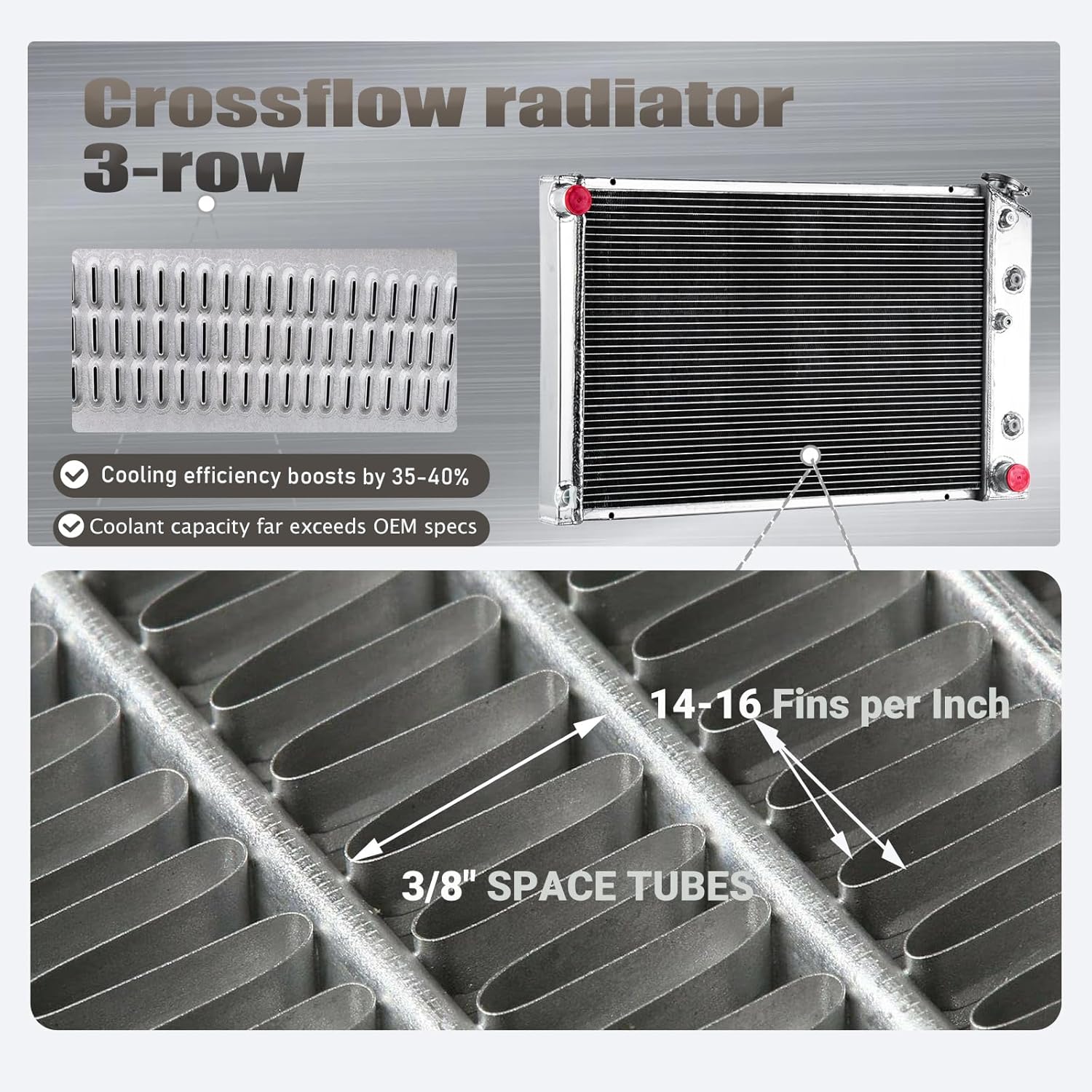 Aluminum 3 Row Radiator Compatible With1979-1988 Chevy GMC Pontiac Buick Cadillac V8 V6 7.5L/7.4L/6.6/6.5L/5.7L/5.0L, 26 1/4 Inch Core Width Radiators 162,CU162,DPI162,RAD162