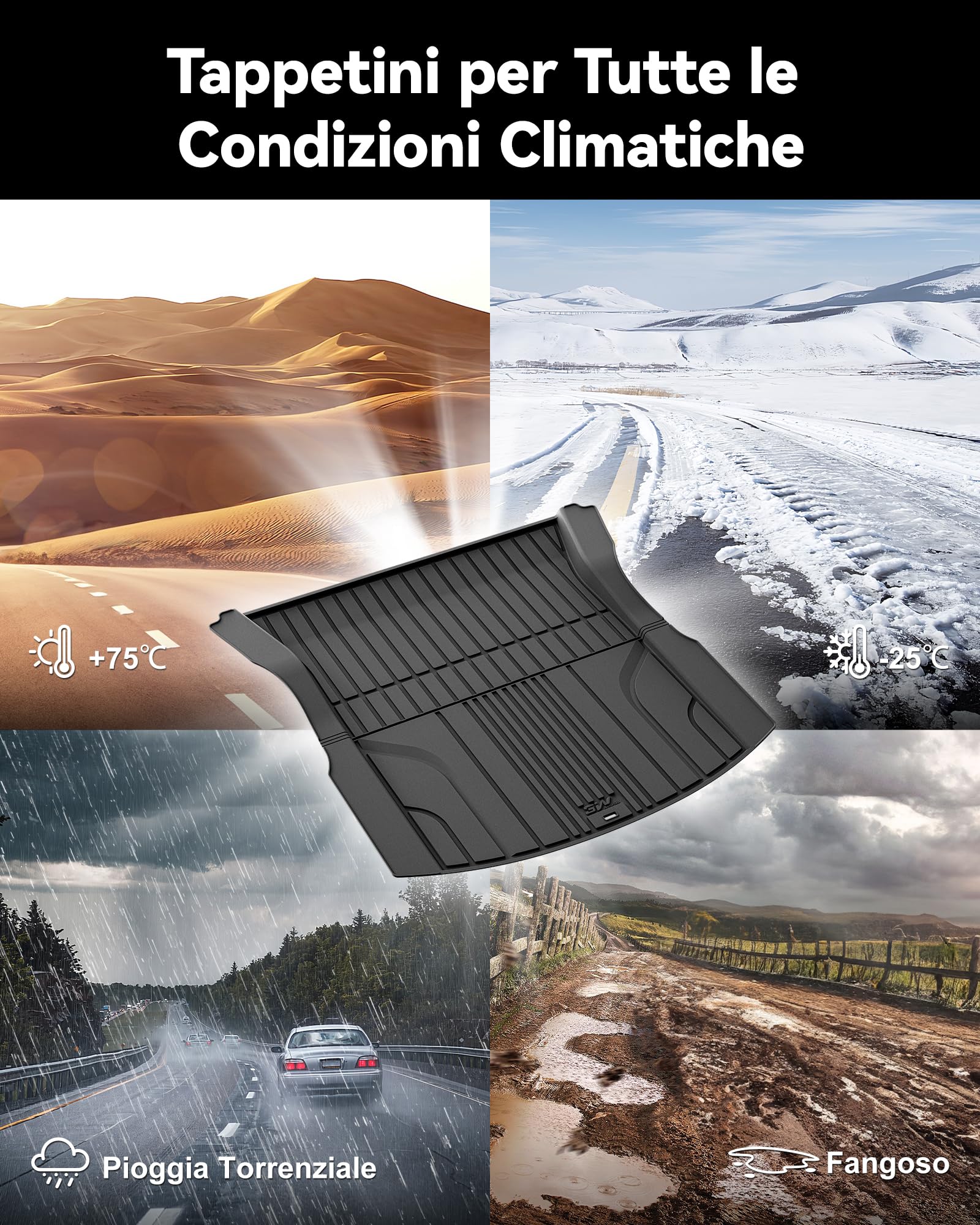 3W Tappetino Bagagliaio Compatibile con Tesla Model 3 2023-2025 2026 Highland, Impermeabile e Facile da Pulire, Vasca Baule su Misura per la Protezione del Bagagliaio Posteriore in Thorex™