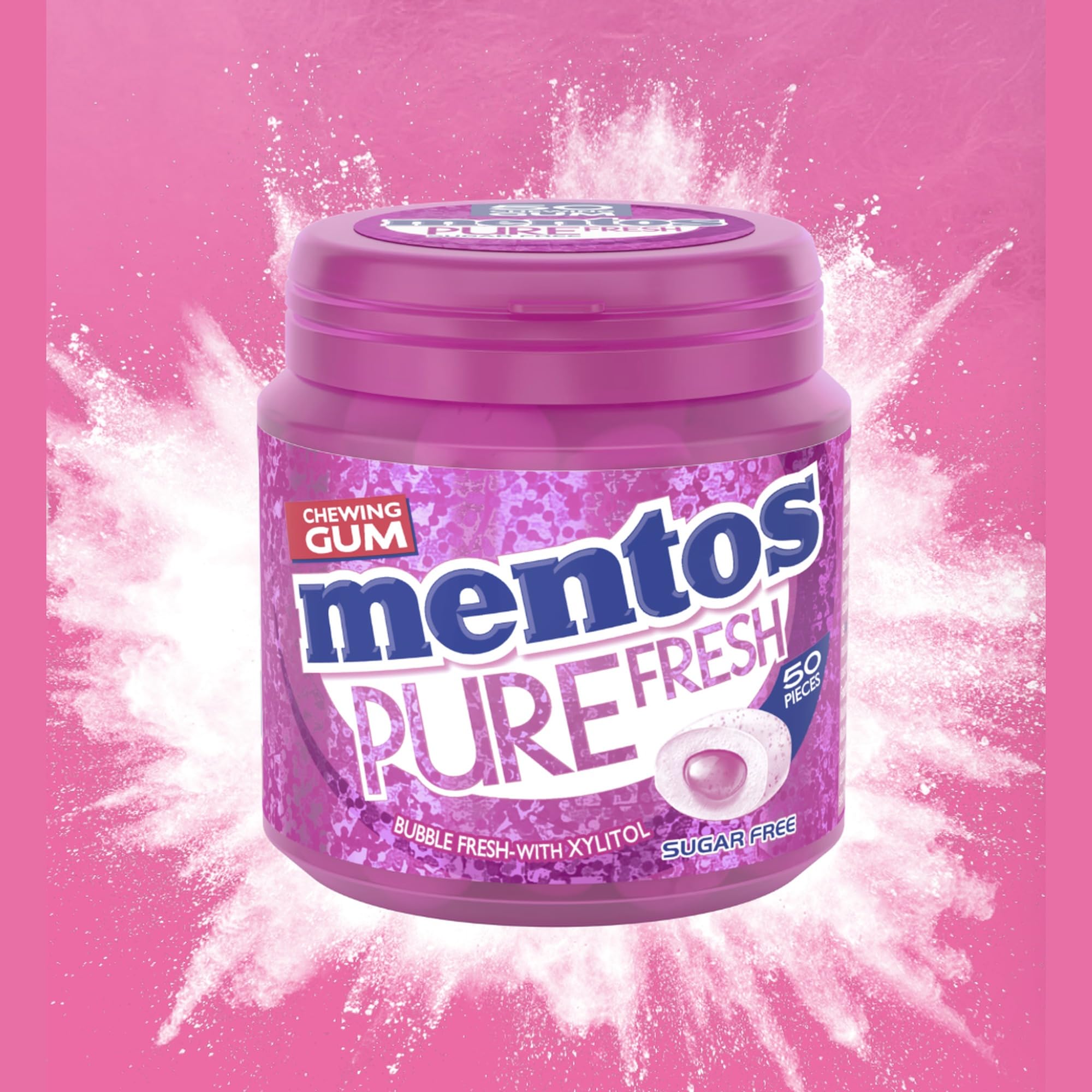 Mentos Pure Fresh Bubble Chewing-Gum Sans Sucres Boîte 50 Dragées