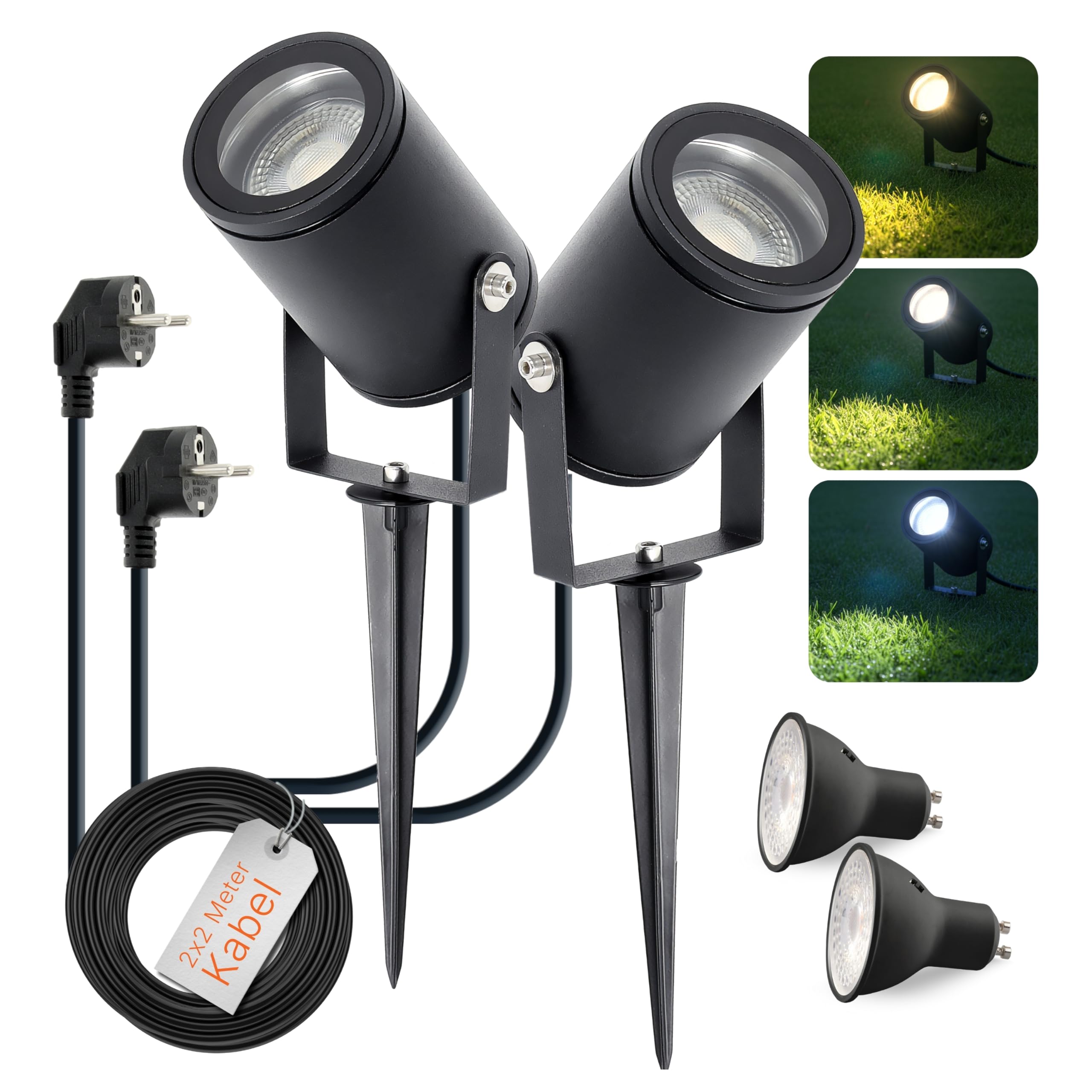 LED Gartenstrahler 2er Set 230V IP65 CCT 3000K-6500K 7W 595lm Schwarz