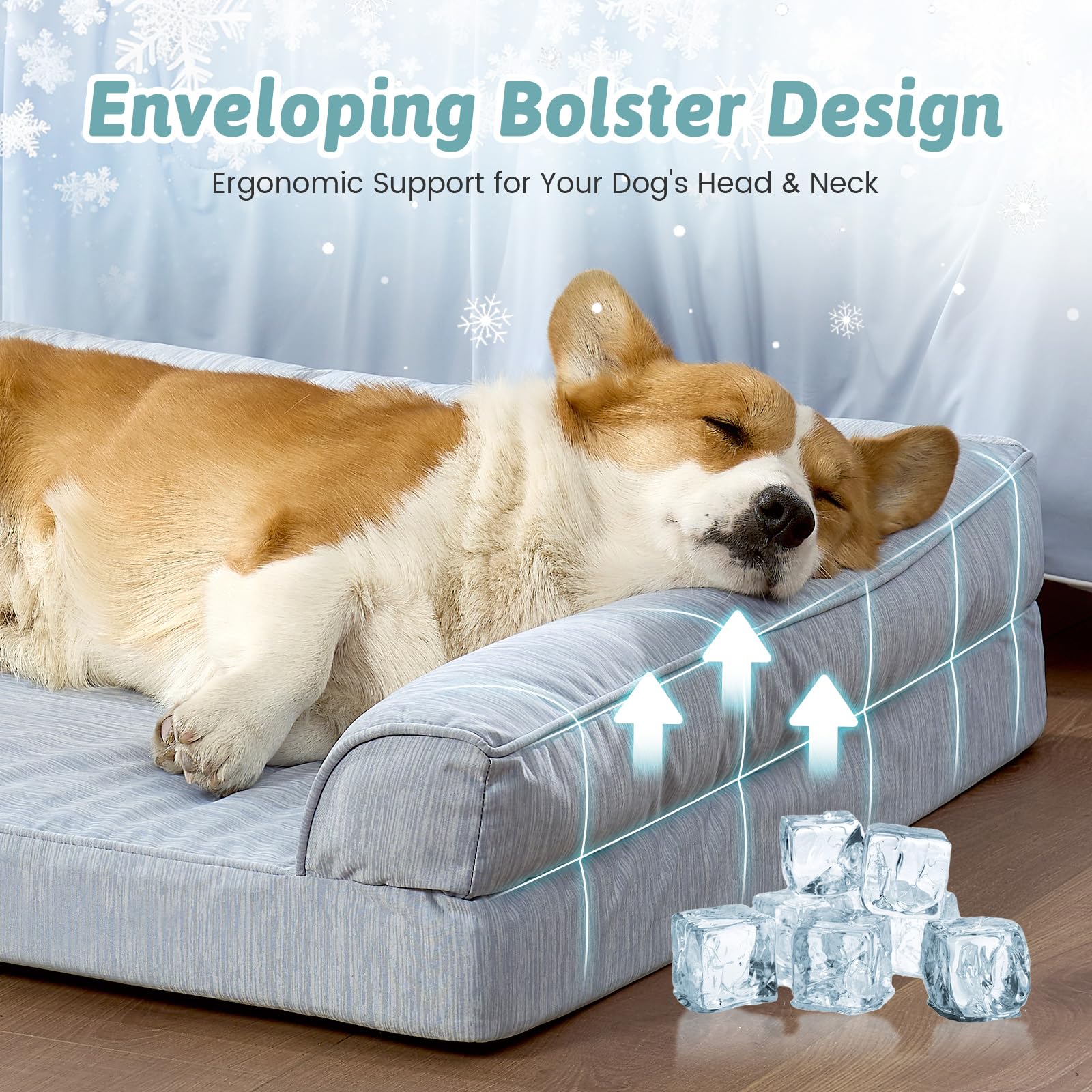 COZY KISS Ortopedyczne łóżko dla dużych psów 91 x 69 x 16 cm - Ergonomiczna sofa dla psa ze zdejmowaną i zmywalną poszewką i pianką o strukturze plastra miodu, wodoodporna, jasnoniebieski