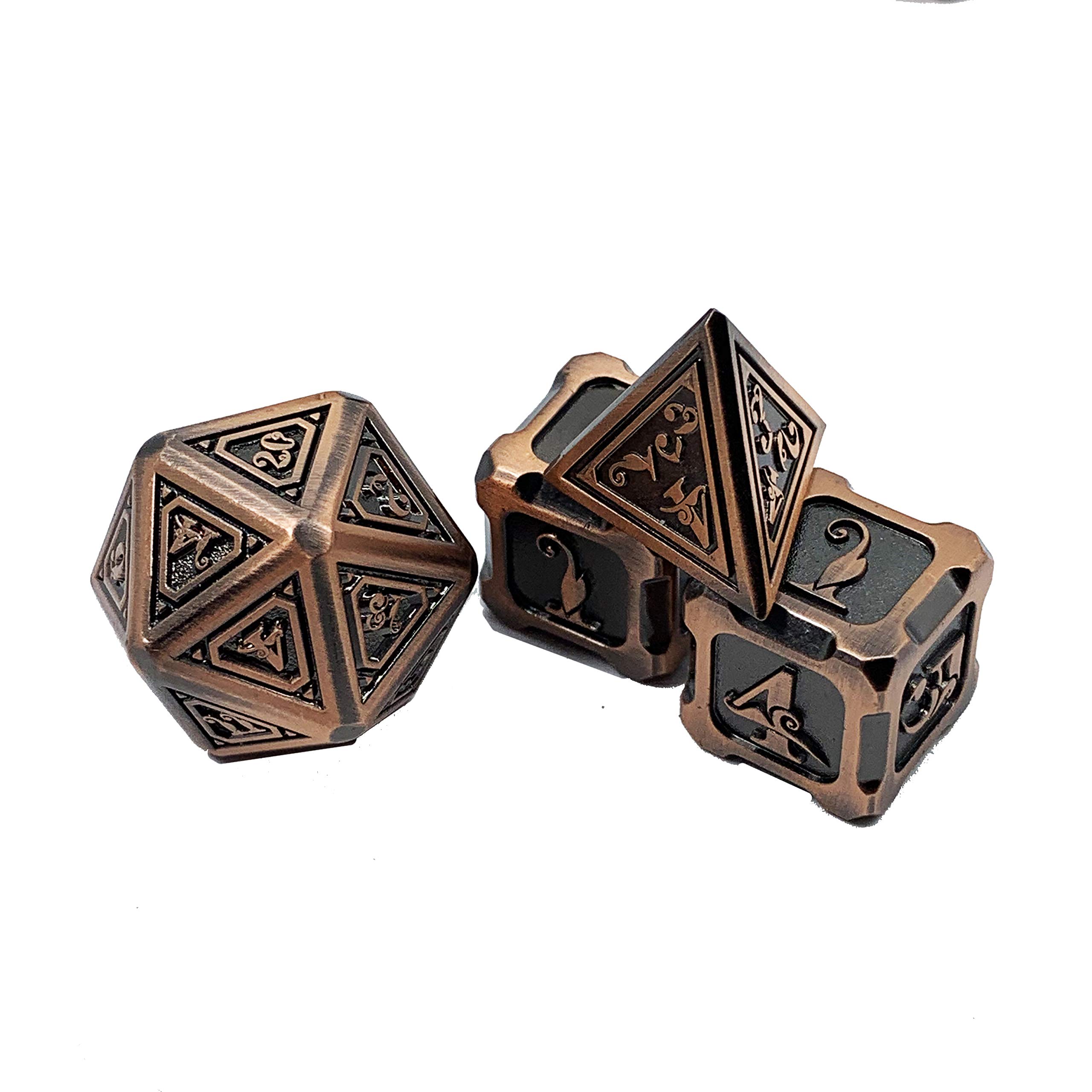 Fantasydice Lot de 11 dés polyédriques en métal motif dragon cuivré pour D&D, DND, Shadowrun, Pathfinder, Warhammer, Call of Cthulhu et plus encore