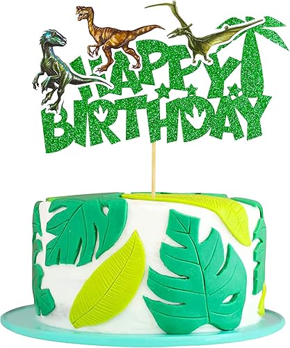 Miniatura 1 de Gyufise Decoración de pastel de dinosaurio con purpurina para decoración de pastel de dinosaurio para baby shower, niños y niñas, decoración de