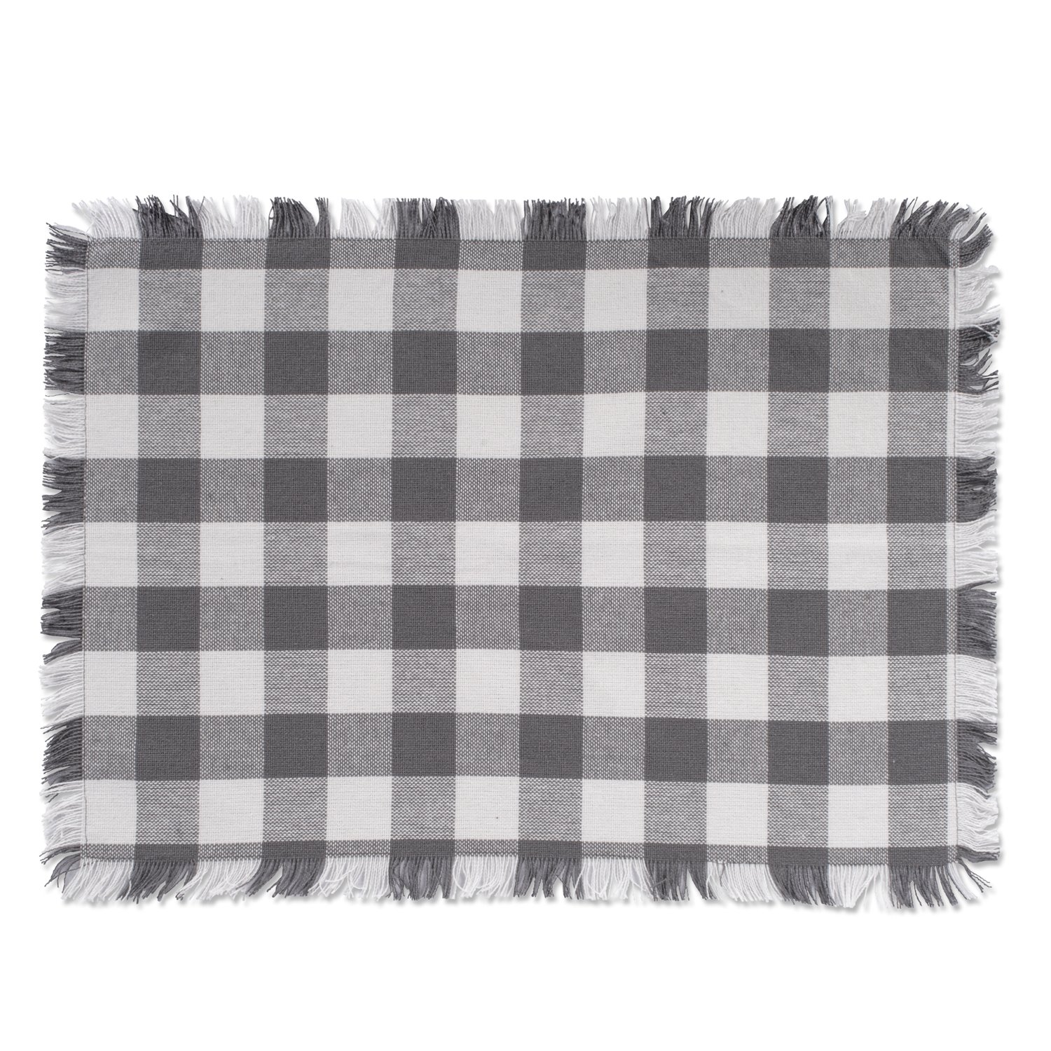 DII FRINGED MT CHECK S/6 GRAY, Cotton, Placemat Set, 13x19, Grey, Placemat Set, 13x19" - Image 3