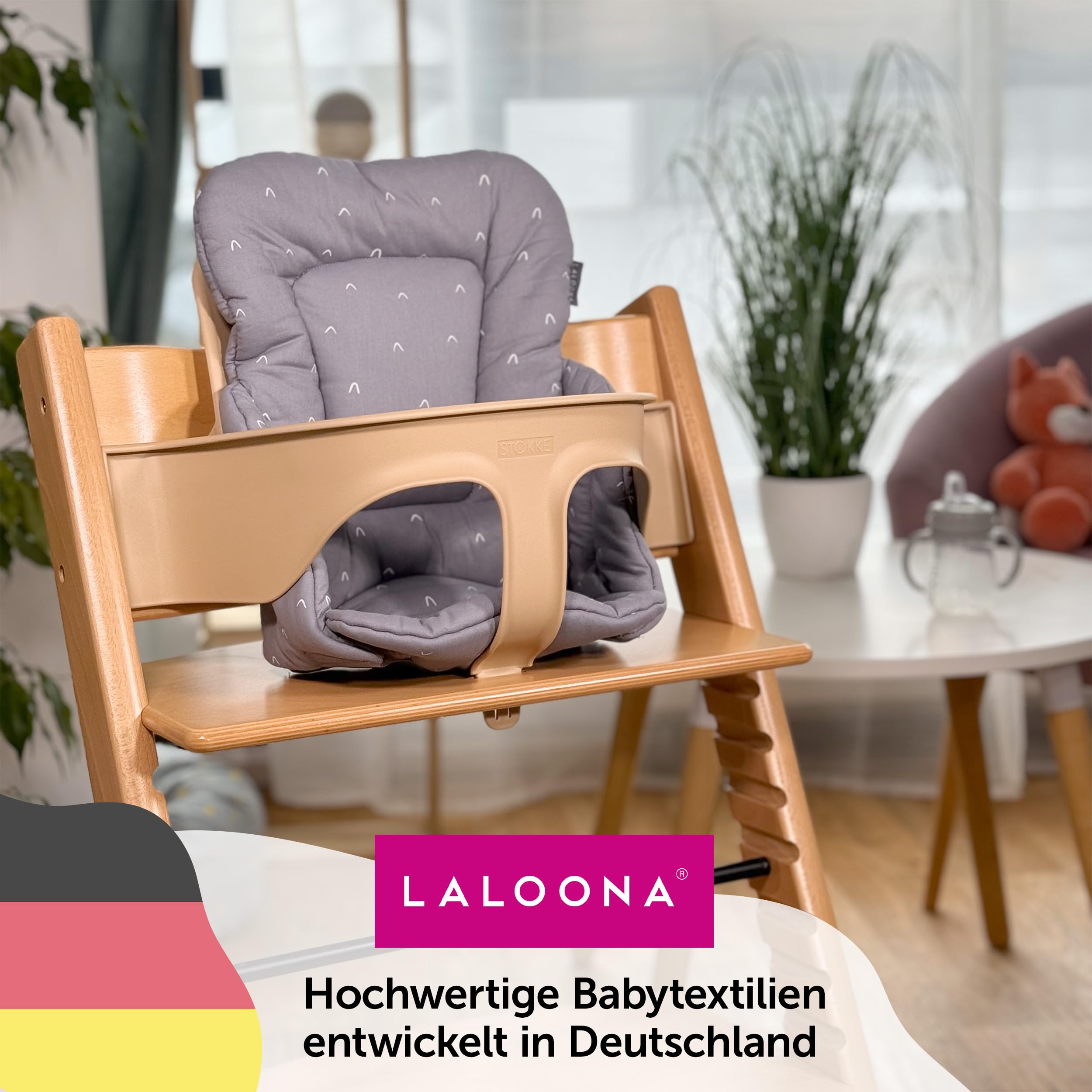 LaLoona Sitzverkleinerer für Hochstuhl Stokke Tripp Trapp - weiches Baby Sitzpolster aus Baumwolle, OEKO-TEX Standard 100 geprüft und maschinenwaschbar, gemustert - Grau