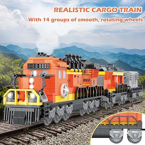Miniatura 5 de BRICK STORY Juego de construcción de tren de carga urbana, modelo de trenes de carga BNSF, juguetes de bloques de construcción de tren de locomotora