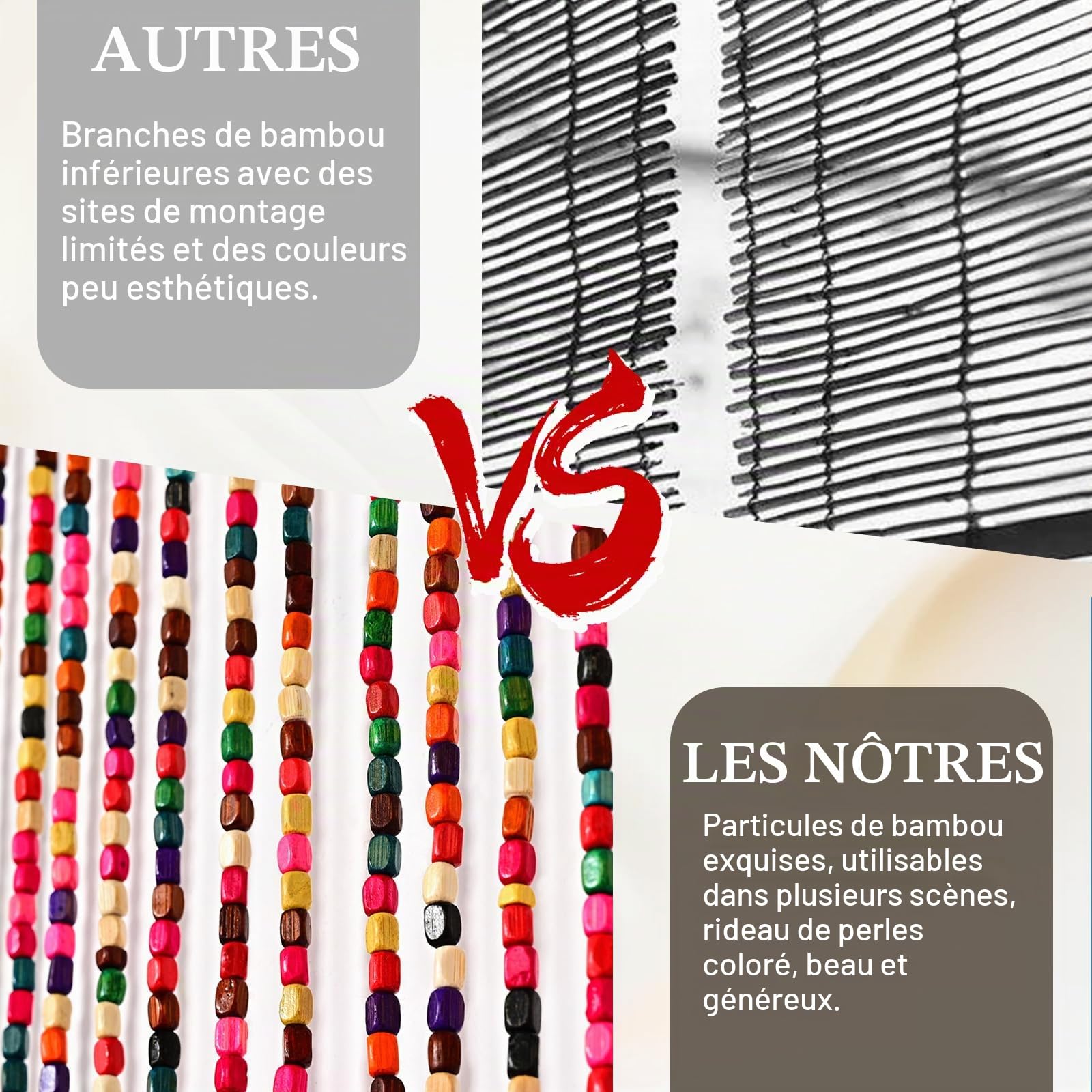 Rideau Perle Bambou pour Porte 90 x 195 cm Wood Bead Curtain Perles Arc-en-Ciel, Protection Contre Les Insectes