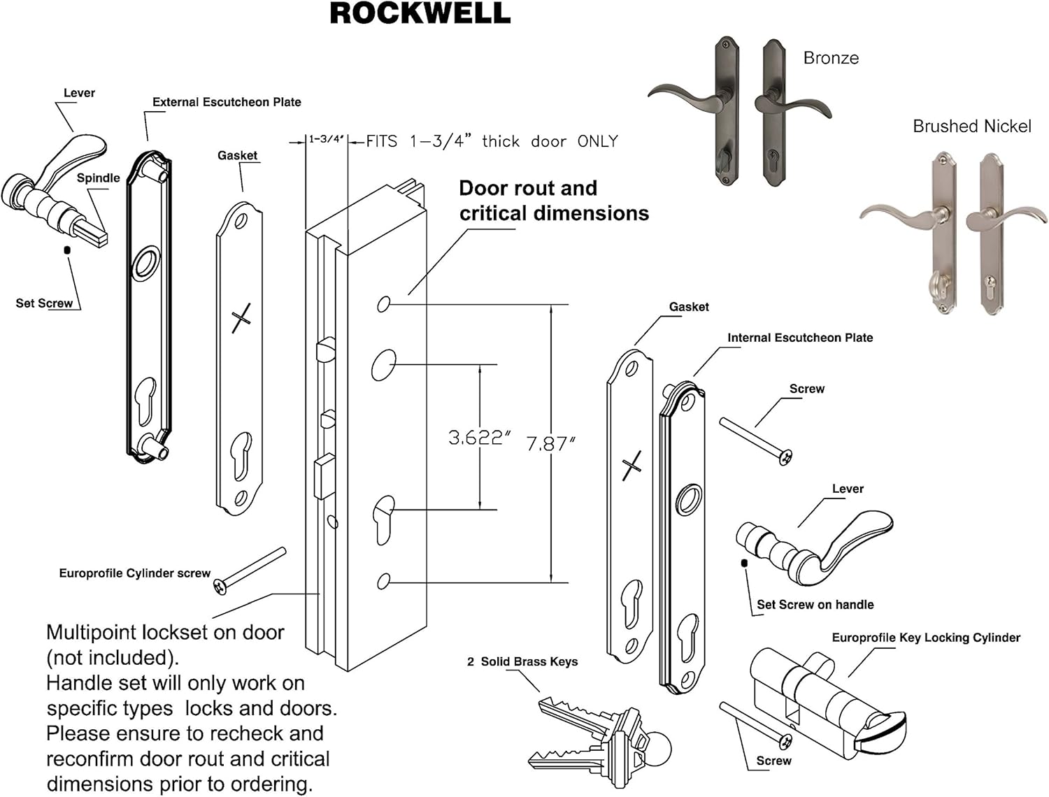 Rockwell Security Swing Door Antique Black Active Handle Set with Locking Cylinder (Multipoint Lock Not Included)