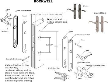 Rockwell Security Traditional Swing Brass Door Handle Set with Cylinder Locking System in Brushed Nickel Finish- Fits 1 3/4 Inch Thick Doors for Residential Use (Mortise Multipoint Lock Not Included)